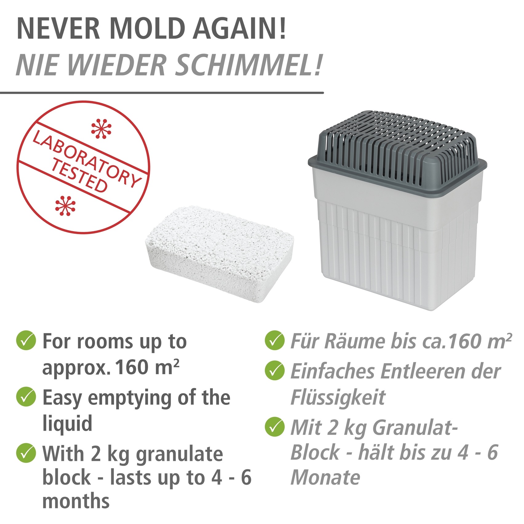 WENKO Luftentfeuchter »Grau« für 160 m³ Räume