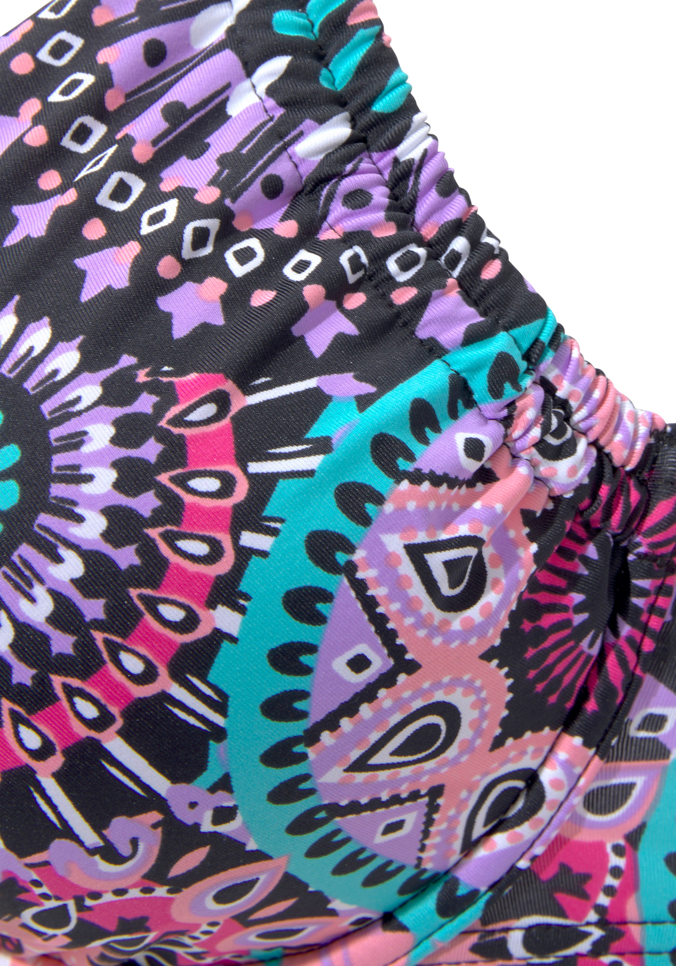 Bügel-Bikini LASCANA, Damen, Gr. 36, Cup F, lila (lila bedruckt), Polyamid, Recycling-Polyamid, bedruckt, Bikini-Sets Bügel-Bikini, mit kontrastfarbigen Bändern 3