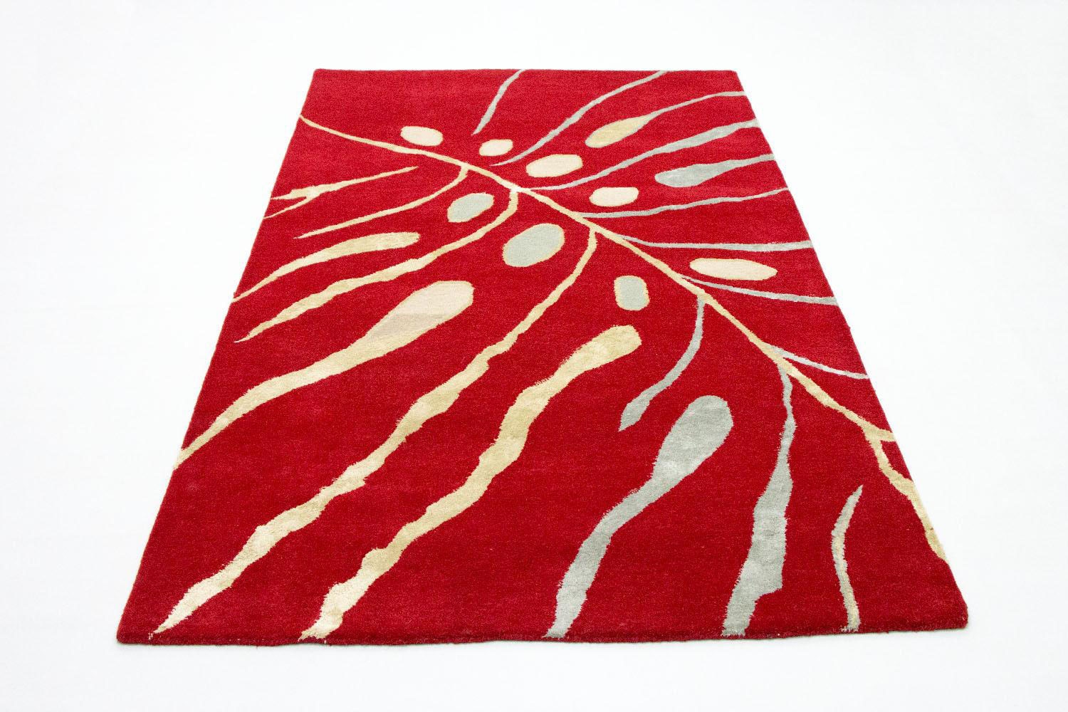 Wollteppich »Designer Teppich handgetuftet rot«, rechteckig