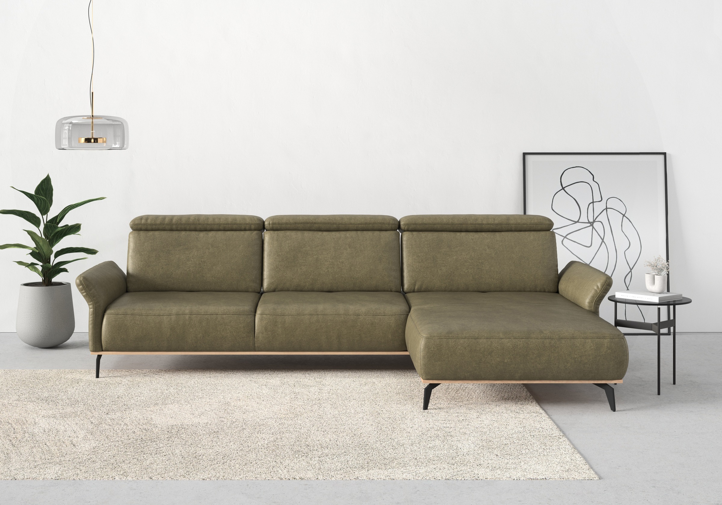 Places of Style Ecksofa »Fjord L-Form«, massiv, wahlweise mit Armlehnfunktion, Kopf- Sitztiefenverstellung