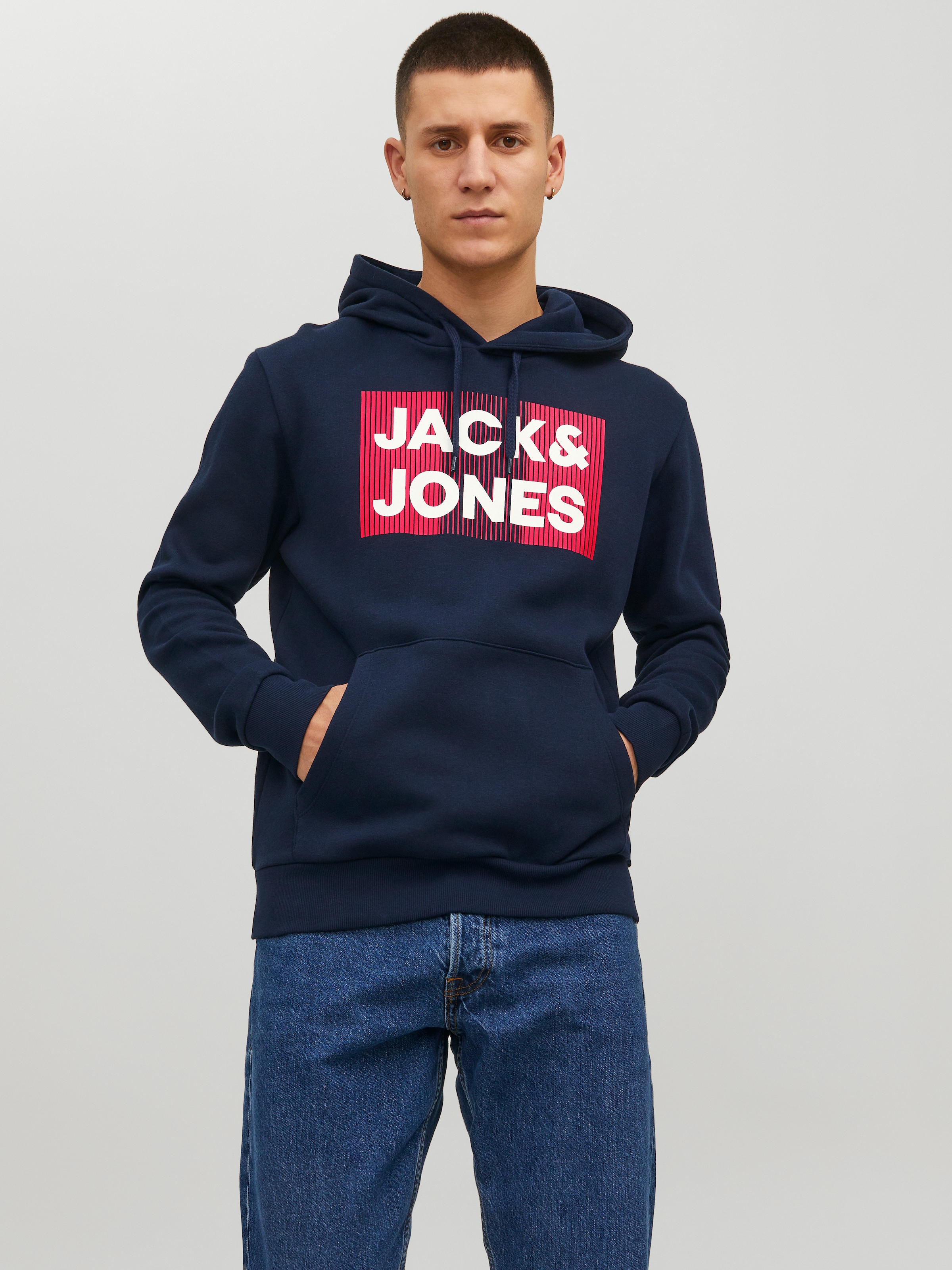 Jack & Jones Kapuzensweatshirt »JJECORP  Kapuze und Frontprint«, bedruckt, modisch, regular fit, Baumwollmischung, Rundhals
