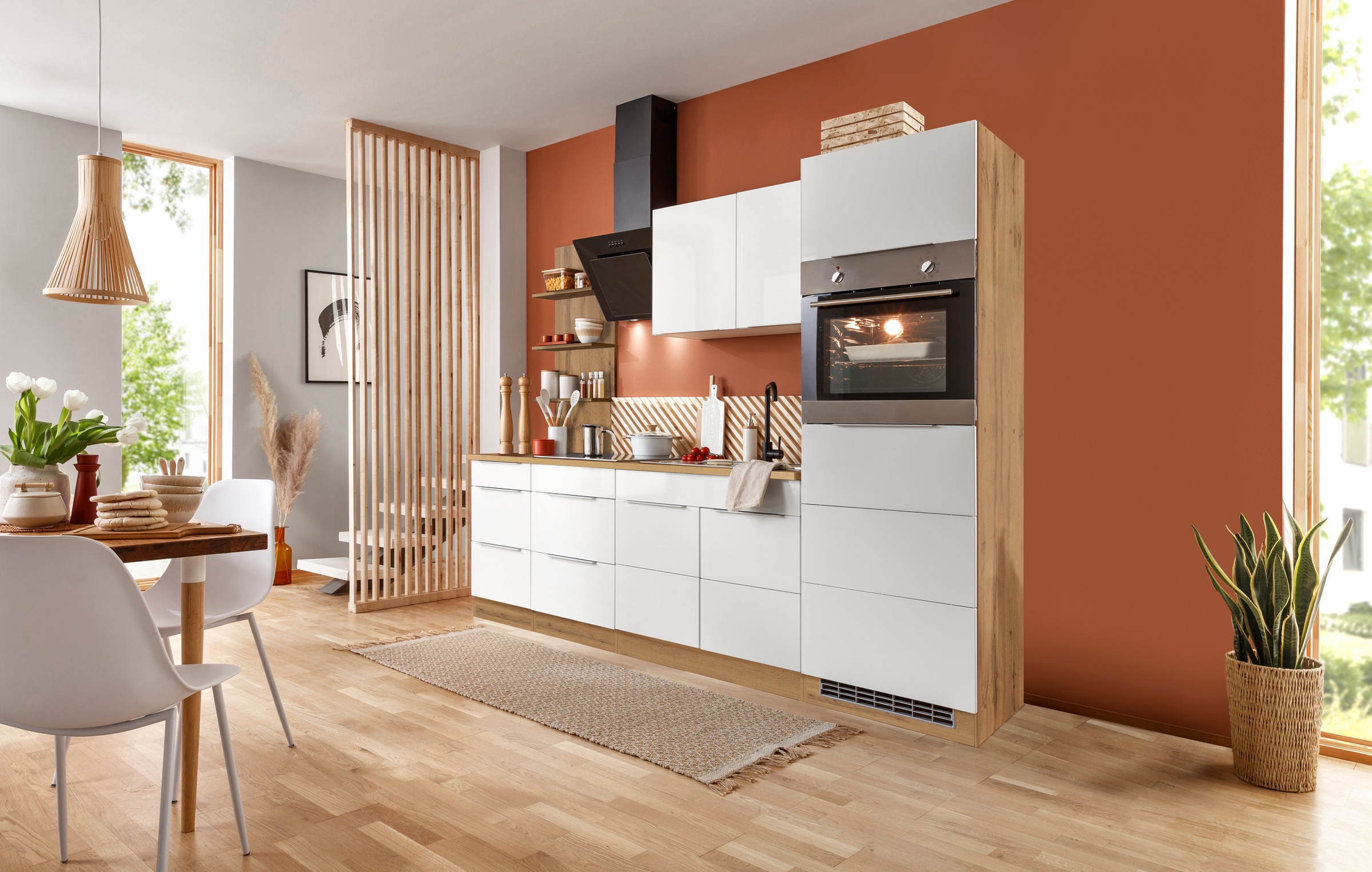 KOCHSTATION Küchenzeile »KS-Brindisi Breite 270 cm« wahlweise mit E-Geräten und Induktion, mit MDF-Fronten und Regal