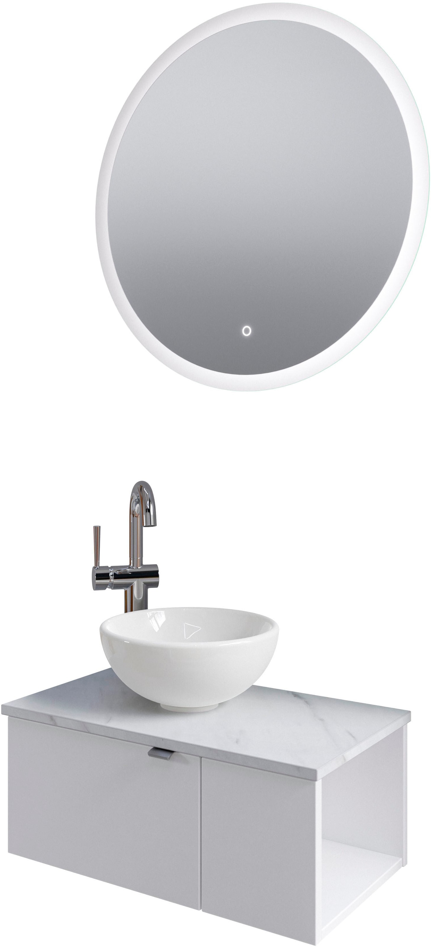 Saphir Badmöbel-Set »Serie 6915«, (4 St.), Gäste-Bad, 70 cm breit, mit LED-Spiegel, offenem Fach und 2 Türen