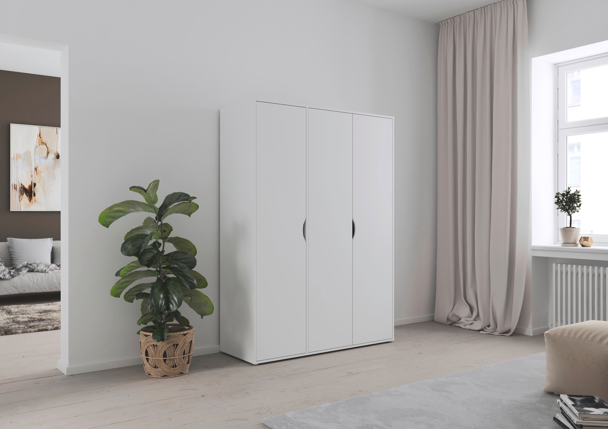 rauch Drehtürenschrank »Kleiderschrank Schrank Garderobe Wäscheschrank NARAI viel Stauraum«, (in 3 verschiedenen Ausstattungen BASIC/CLASSIC/PREMIUM), Griffausfräsungen für eine grifflose Optik TOPSELLER MADE IN GERMANY