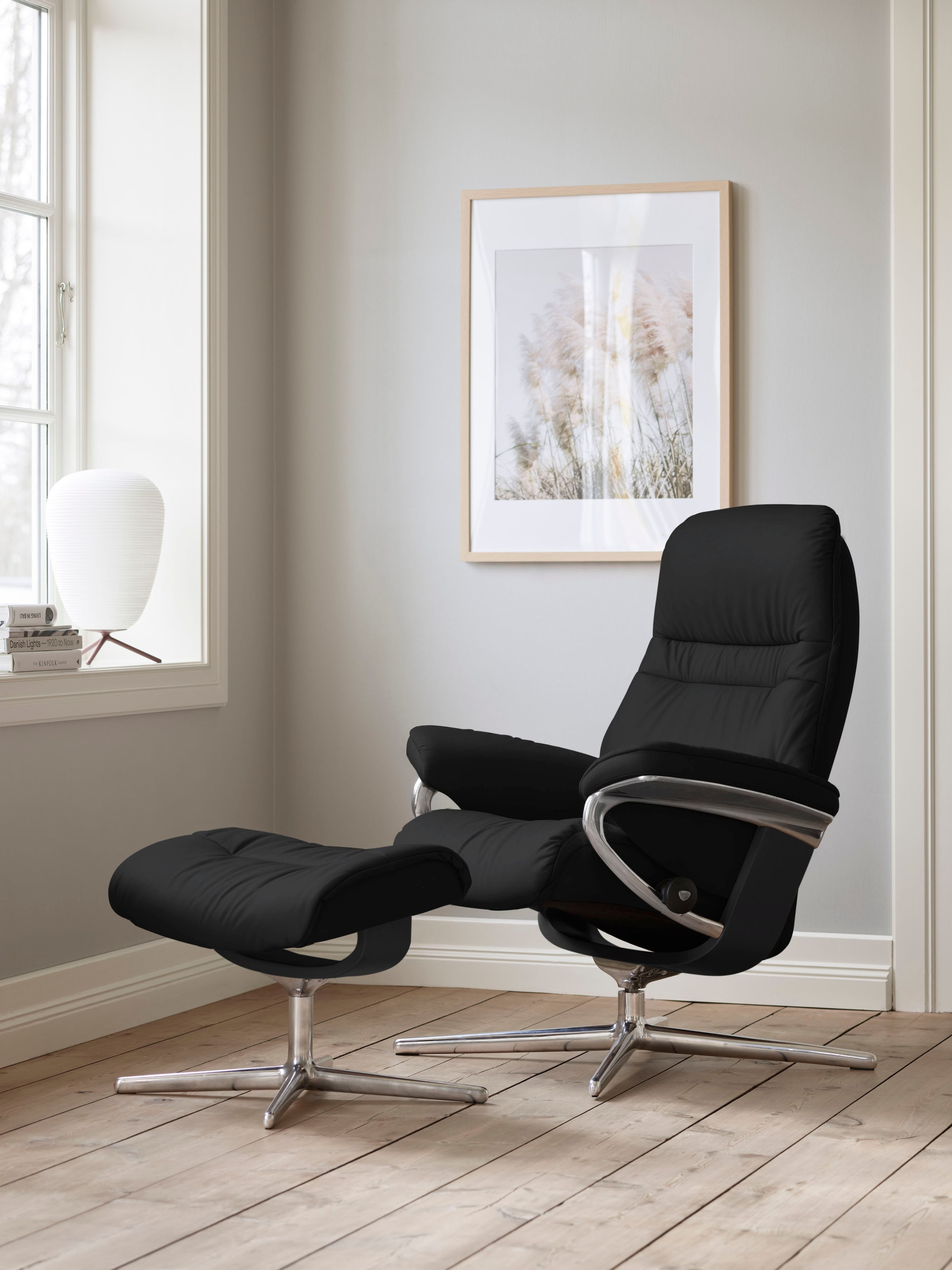 Stressless Fußhocker "Sunrise", mit Cross Base, Größe S, M & L, Holzakzent Schwarz