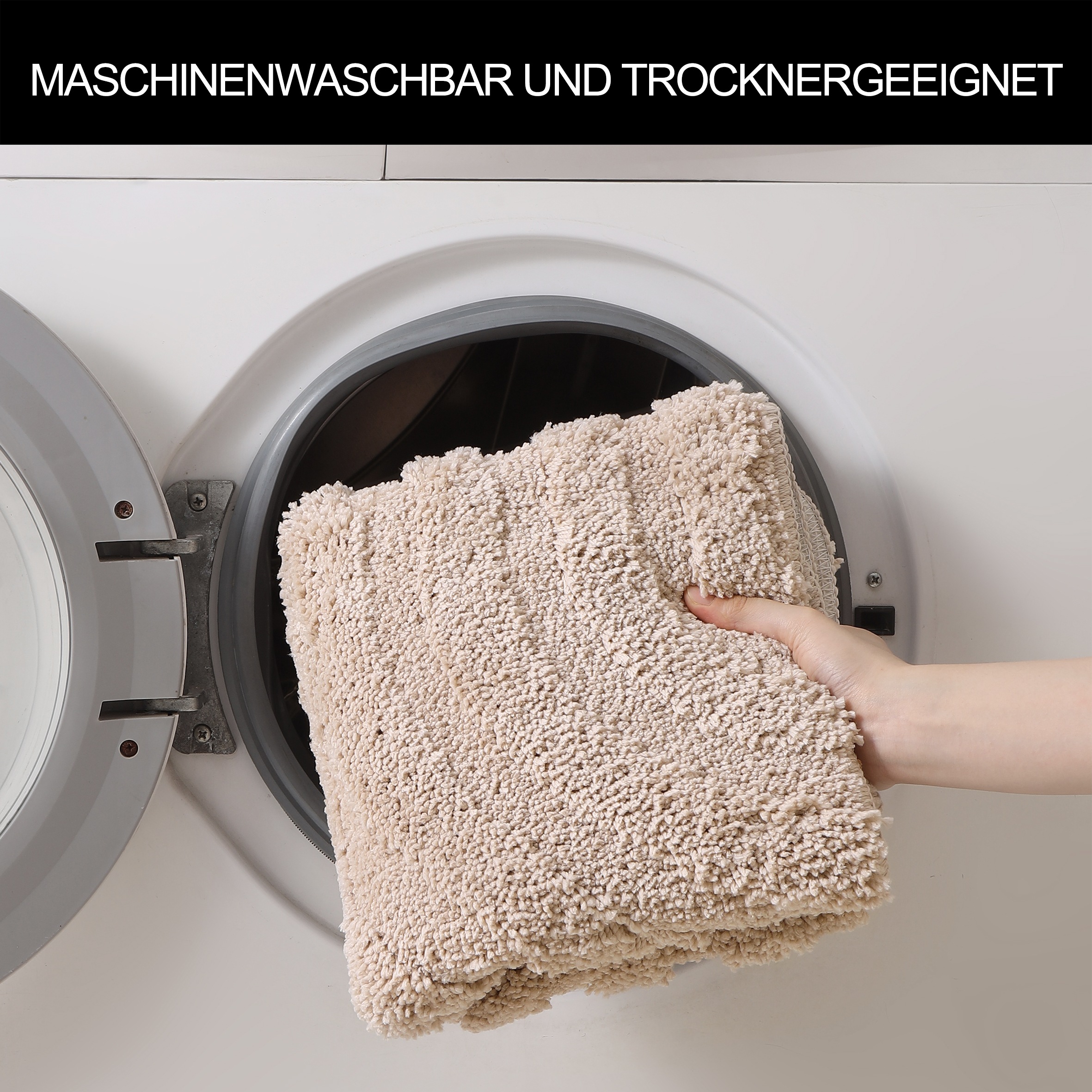 my home Badematte »Sanremo Scandi, Badvorleger, Badezimmer Teppich, Duschvorleger«, rutschhemmend beschichtet, strapazierfähig, Badteppich, Uni Farben, Hoch-Tief-Effekt, modernes Muster, Boho