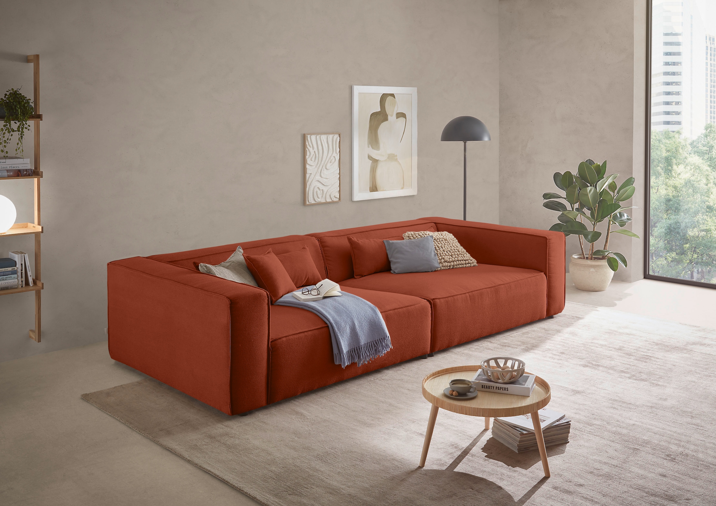 LeGer Home by Lena Gercke 3-Sitzer "PIARA XXL Struktur u. Leinenoptik, Sofa mit Kedernaht" schwarze Füße, bequemer Sitzkomfort, extra tiefe Sitzfläche