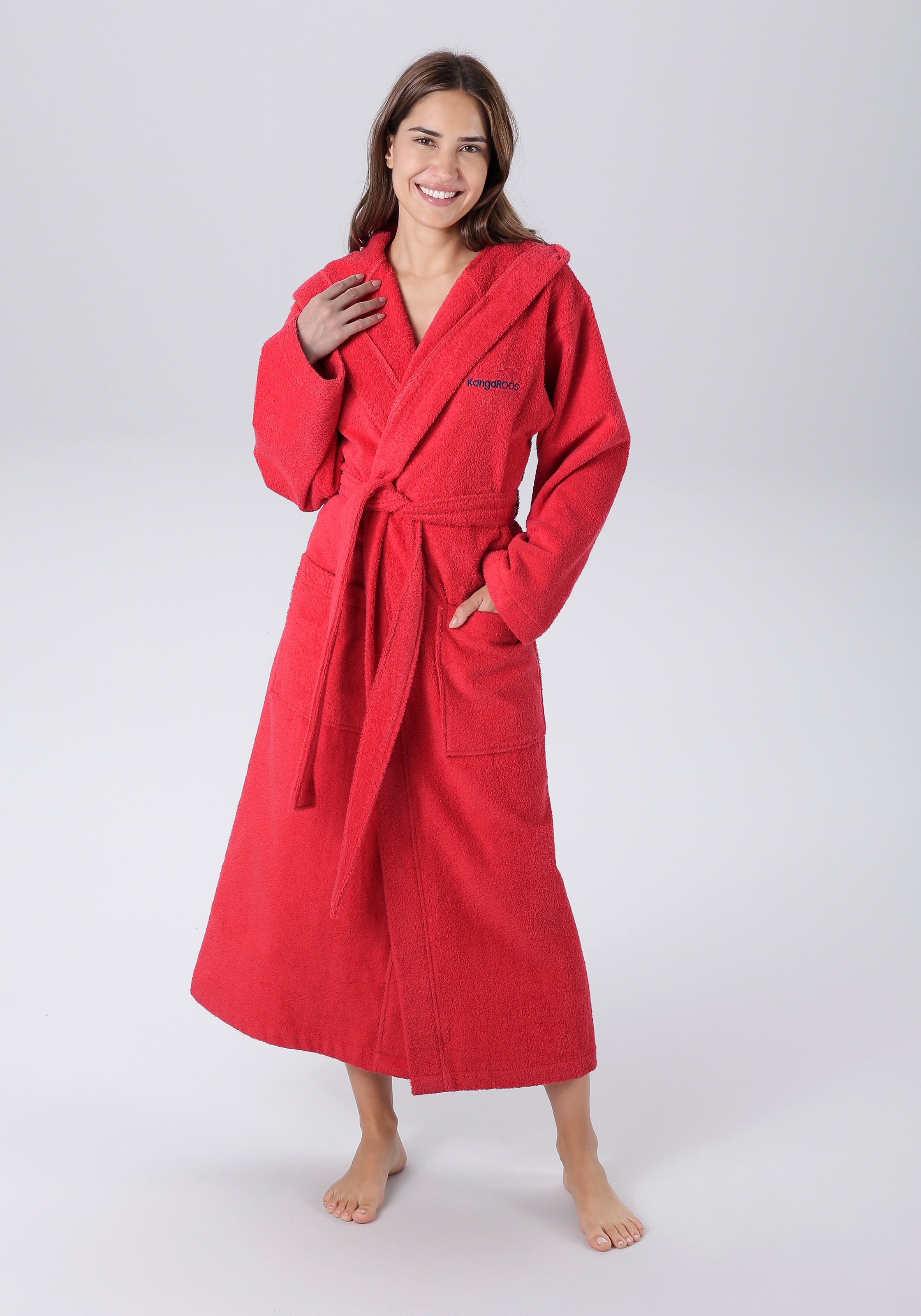 KangaROOS Unisex-Bademantel "Cassidy, für Damen & Herren, Standardlänge & Überlänge" 1 Stk. mit Taschen, Männer und Frauen, Baumwolle, Reise, Hotel, Sauna, S-3XL