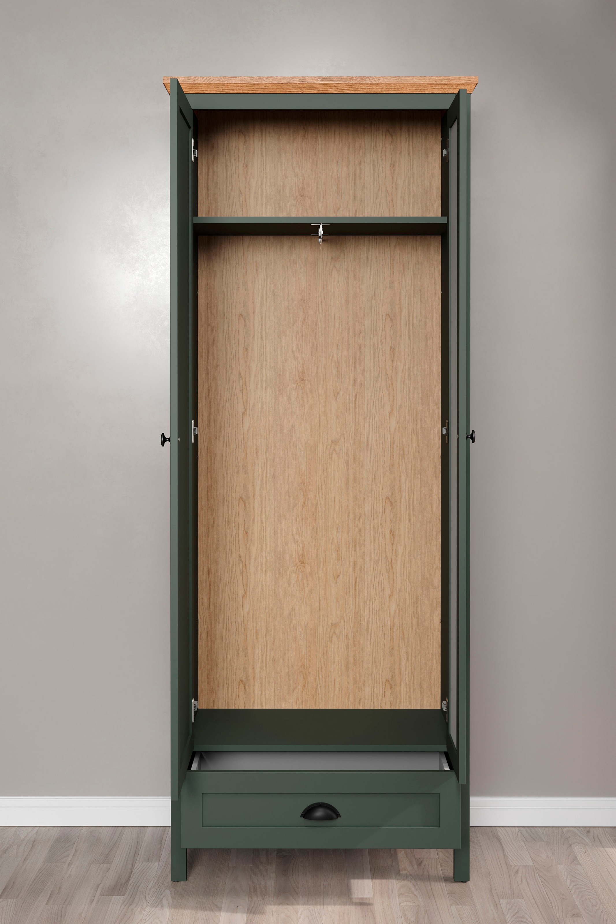 Home affaire Garderobenschrank »Vienna« 1 Stk. tlg. Garderobenschrank, 2 Türen, 1 Schubkasten & Vollauszug 77/39/198 cm