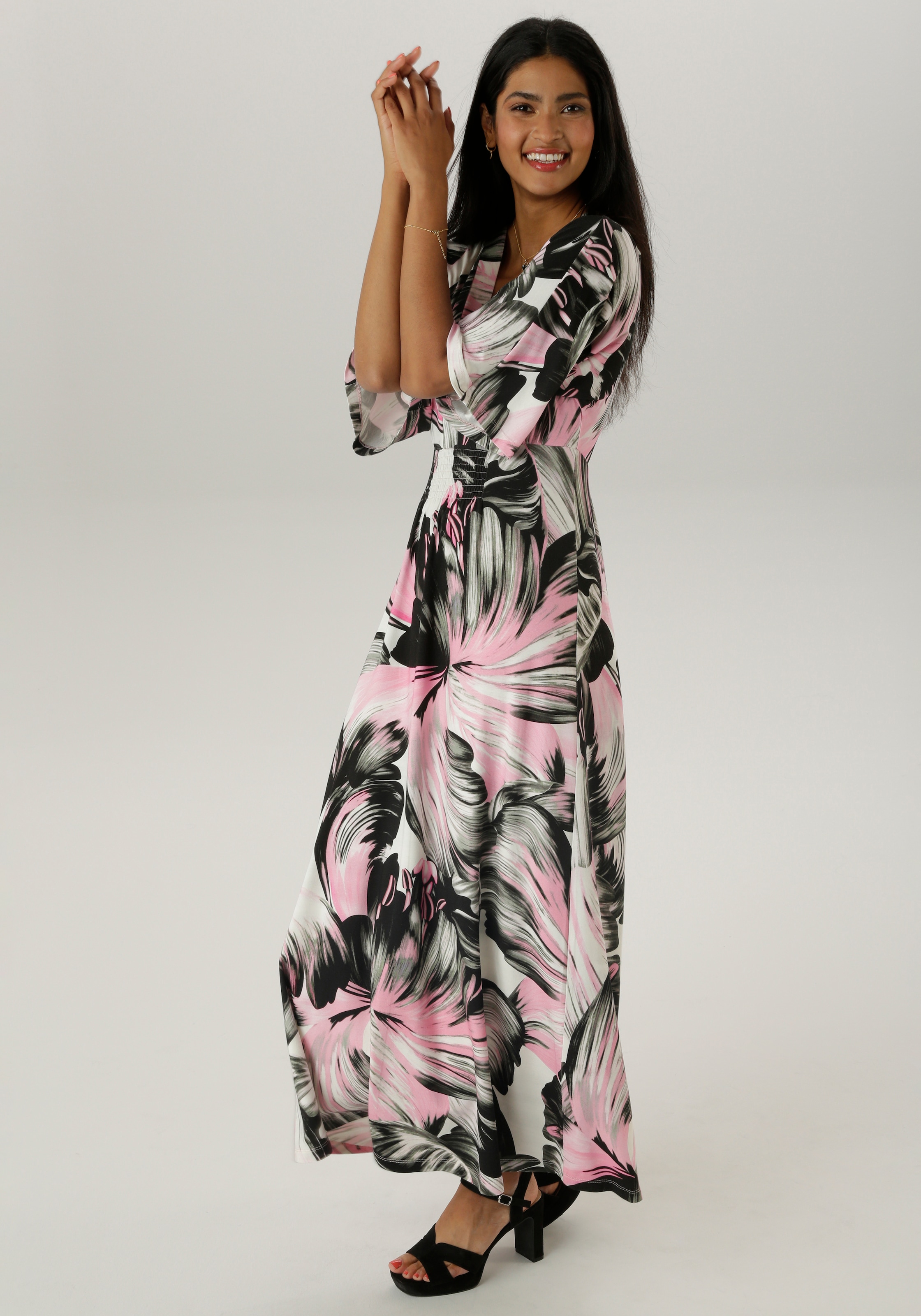 Aniston SELECTED Maxikleid, mit weiten, 3/4-langen Ärmeln und fantasievollem Druck