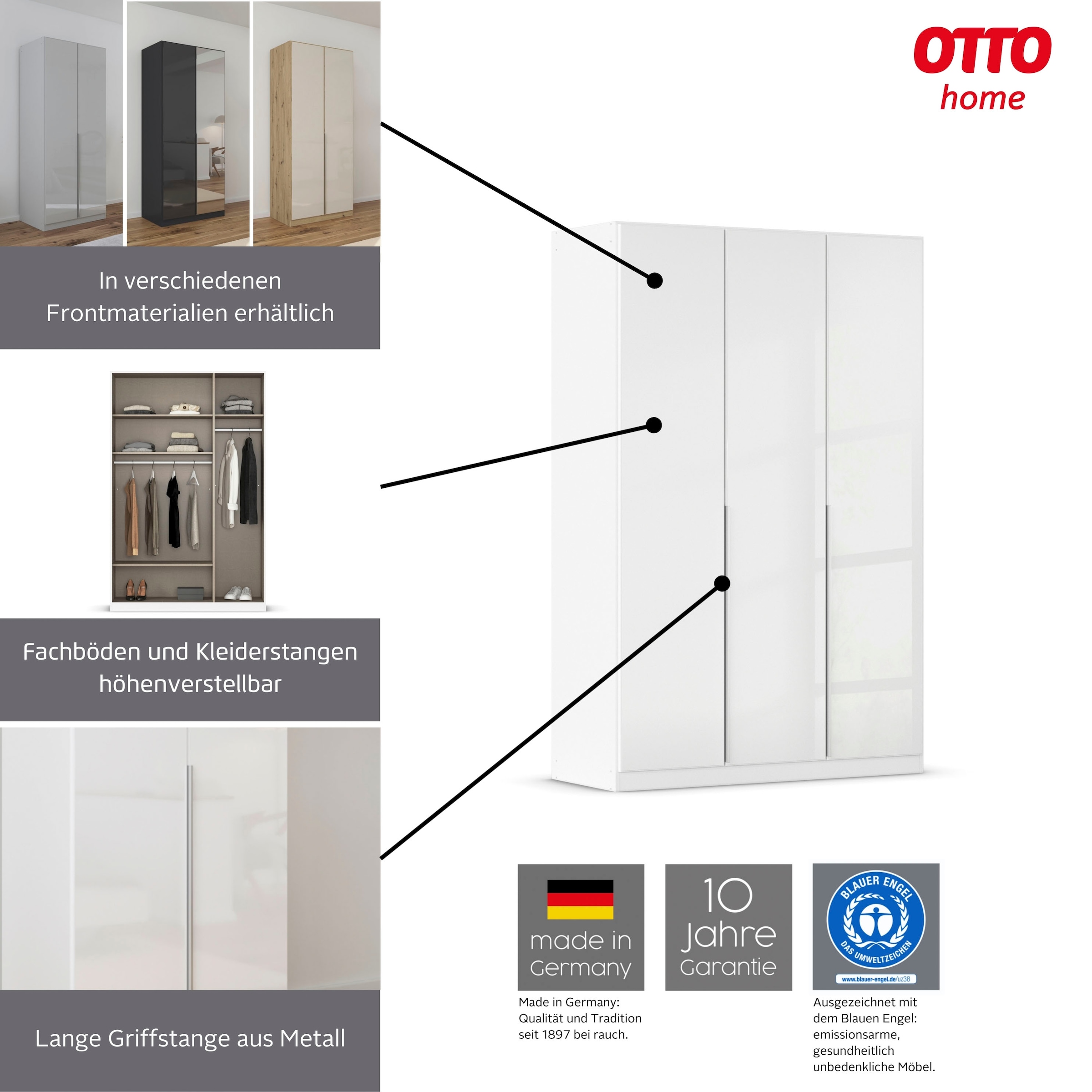 OTTO home Kleiderschrank »Mehrzweckschrank Aktenschrank Möbel Mietswohnung Garderobe AGORDO« durchdachte Innenausstattung kleine und große Räume MADE IN GERMANY