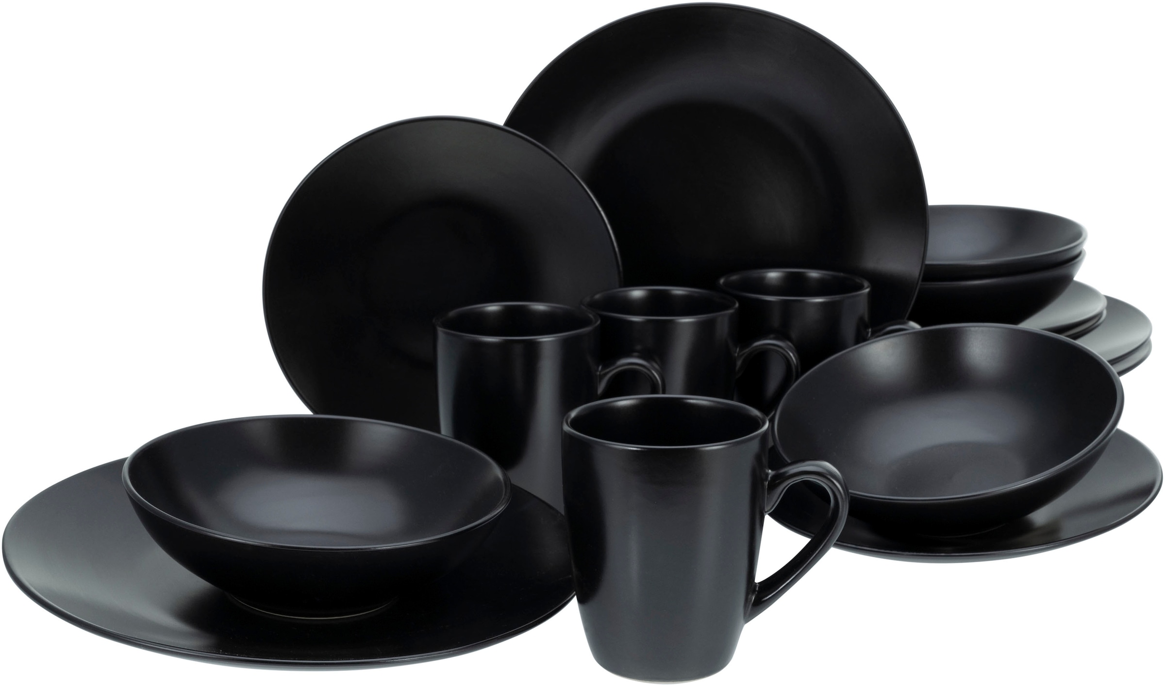 Service, tlg., 16 und (Set, trendige Personen im Kaffeeservice »Geschirr-Set Coupeform, Kombiservice für Set, 4 CreaTable Personen), BAUR Matt«, Black für schwarz, | 4 Teile, 16 Tafelservice