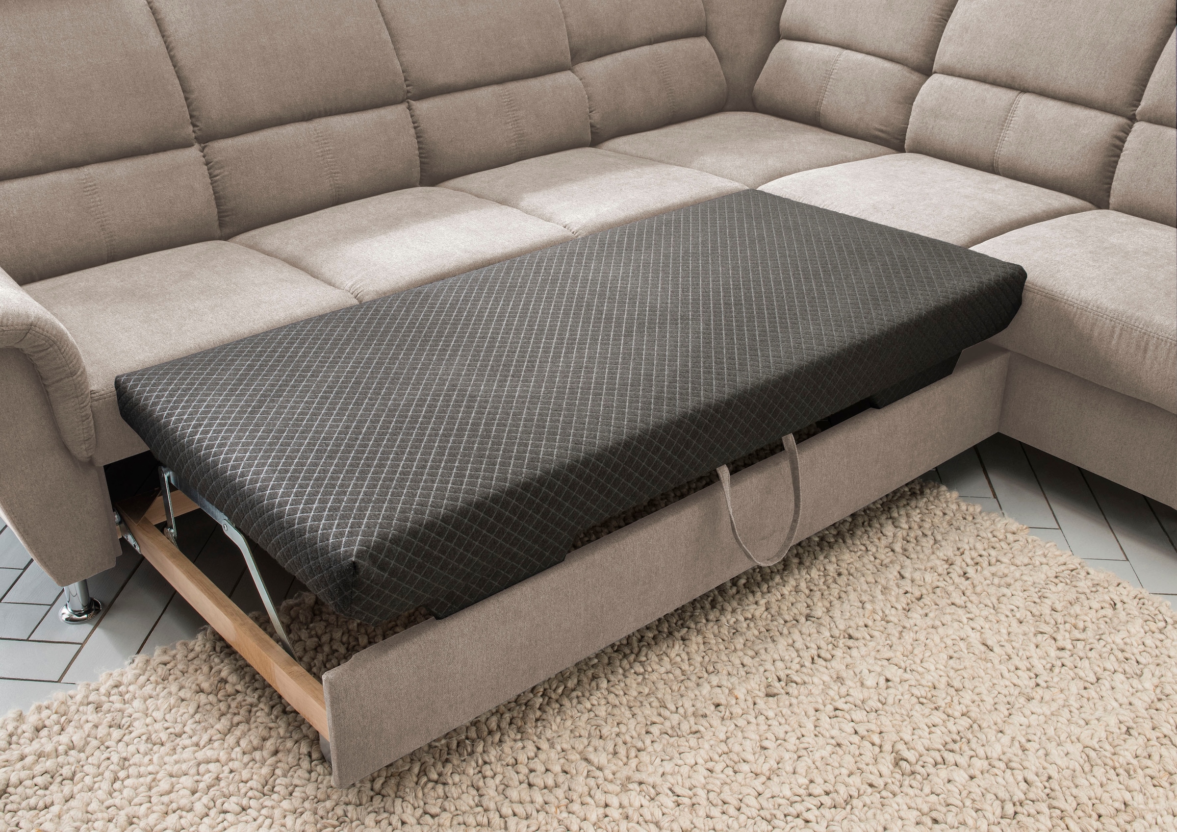 Home affaire Ecksofa »Pisa L-Form, mit Schlaffunktion, Stauraum, 2x höhenverstellbare«, Kopfstützen und Relaxfunktion im Eckelement