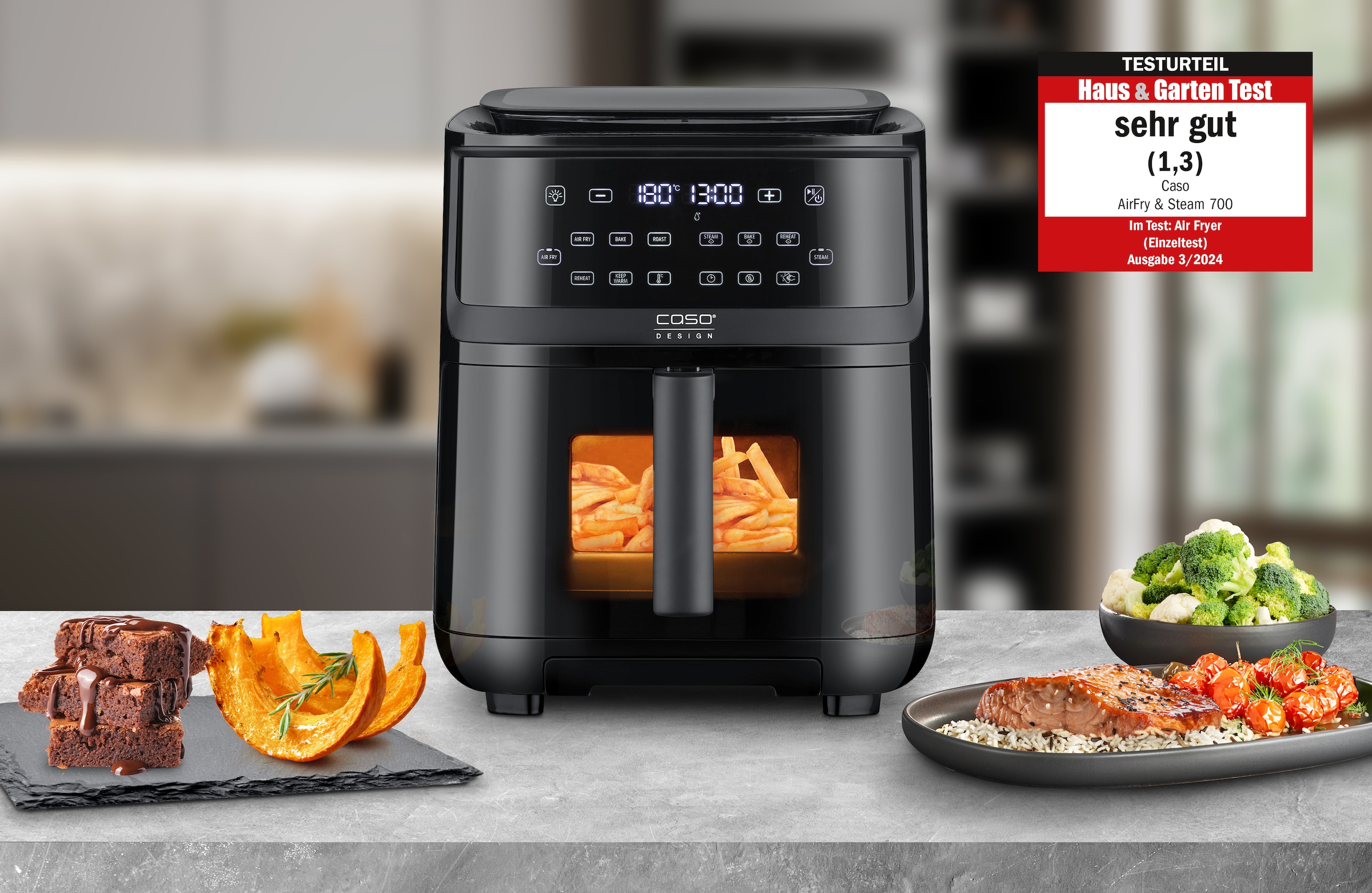 Caso Heißluftfritteuse »3182 AirFry & Steam 700, Dampfgar-AirFryer« 1700 W mit Dampfgarfunktion