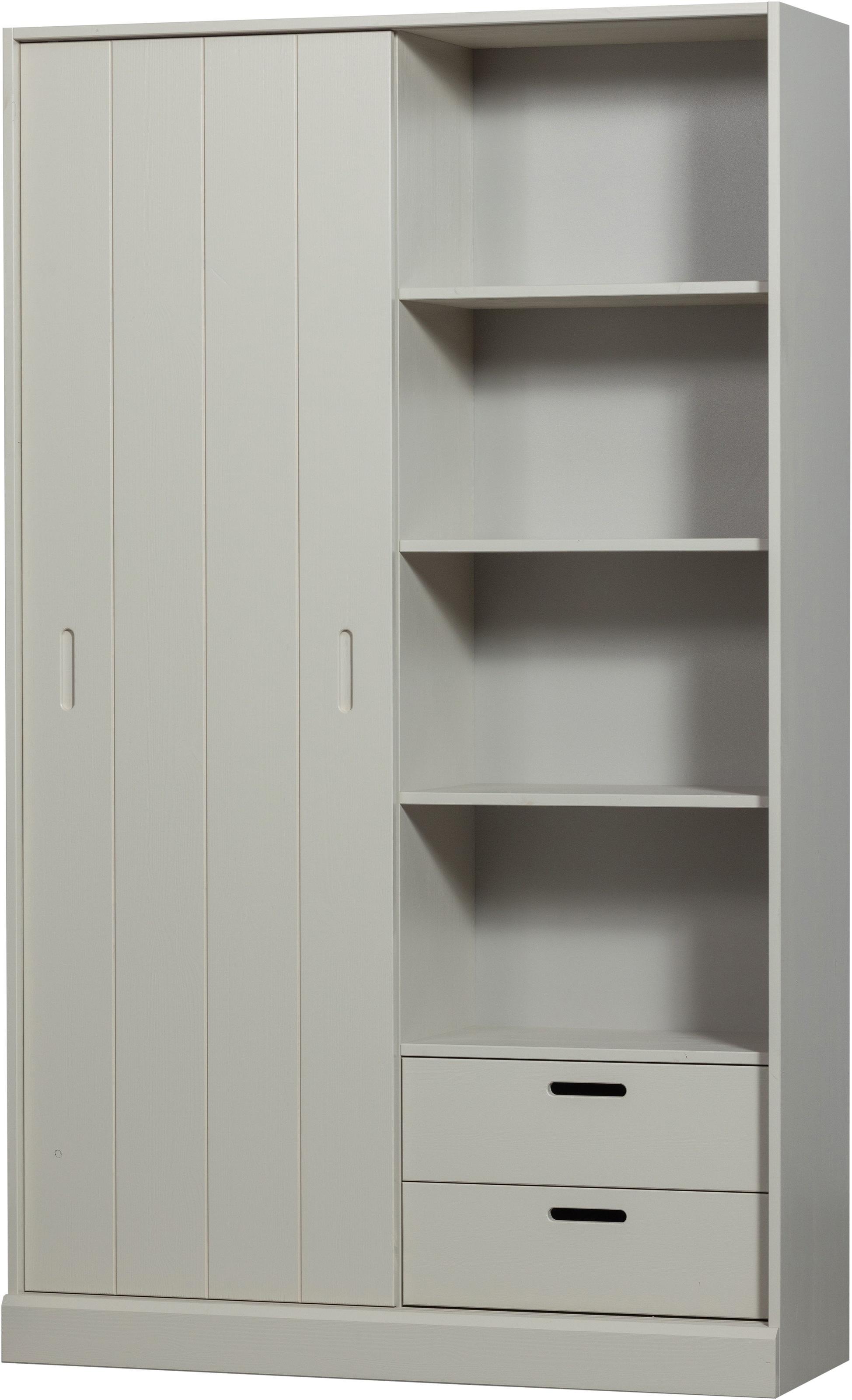 WOOOD Mehrzweckschrank "Mila FSC Mix Kiefernholz mit Schiebetür und Schubladen 120x42x200 cm" Sichtbare Maserung, Tragkraft 10 kg pro Boden, einfach zu montieren