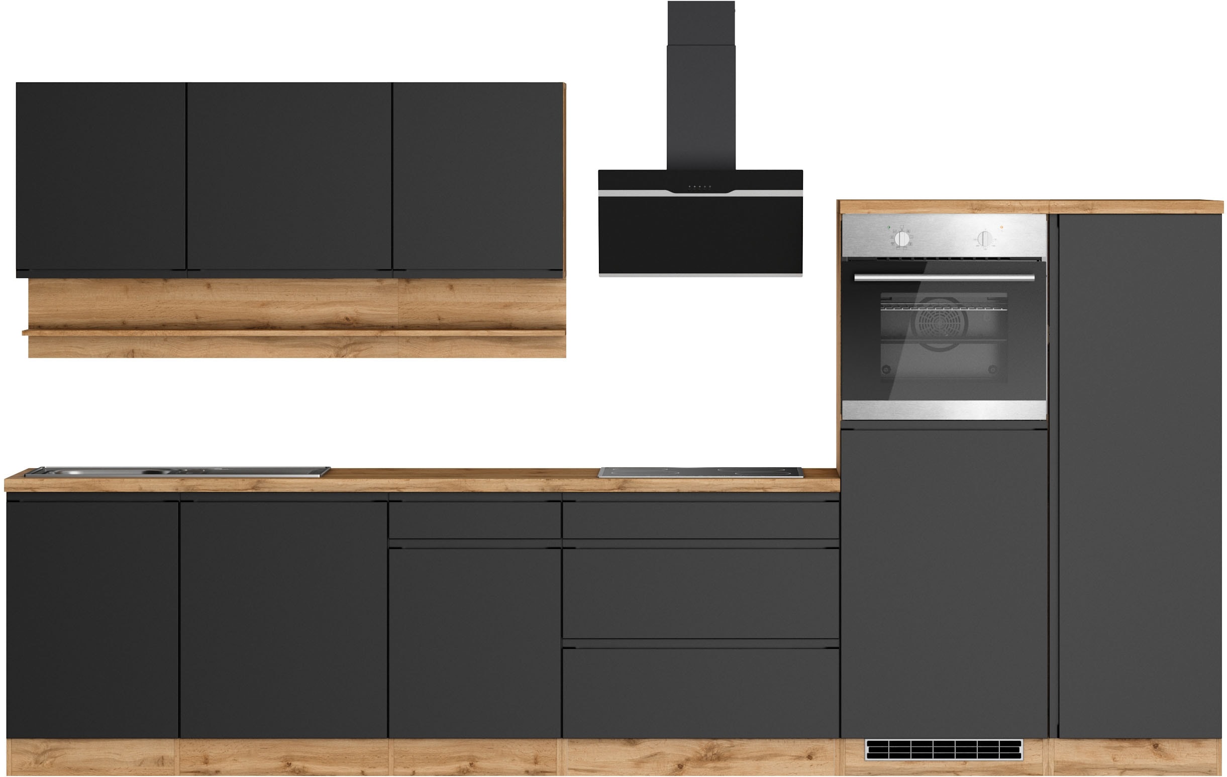 KOCHSTATION 1100000002199 "KS-Virginia,neu in verbesserter Ausführung" Arbeitsplatte 38 mm stark, Stauraum, Softclose, Breite 350 cm, Soft-Close, ohne E-Geräte