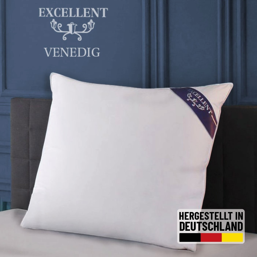 Excellent Kopfkissen »Venedig«, Füllung: weiße neue Federn und Daunen, Klasse I, 85% Federn / 15% Daunen, Bezug: Köper-Inlett, 100% Baumwolle, (Spar-Set, 2 St., 2 Kopfkissen), Kopfkissen 40x40, 40x80, 80x80, allergiker geeignet (Hausstaub)