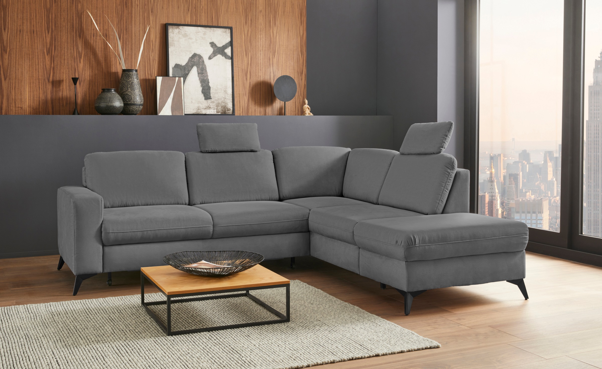Home affaire Ecksofa "Lolland L-Form" Wahlweise mit Schlaffunktion und Stauraum, auch mit abwischbarem Bezug