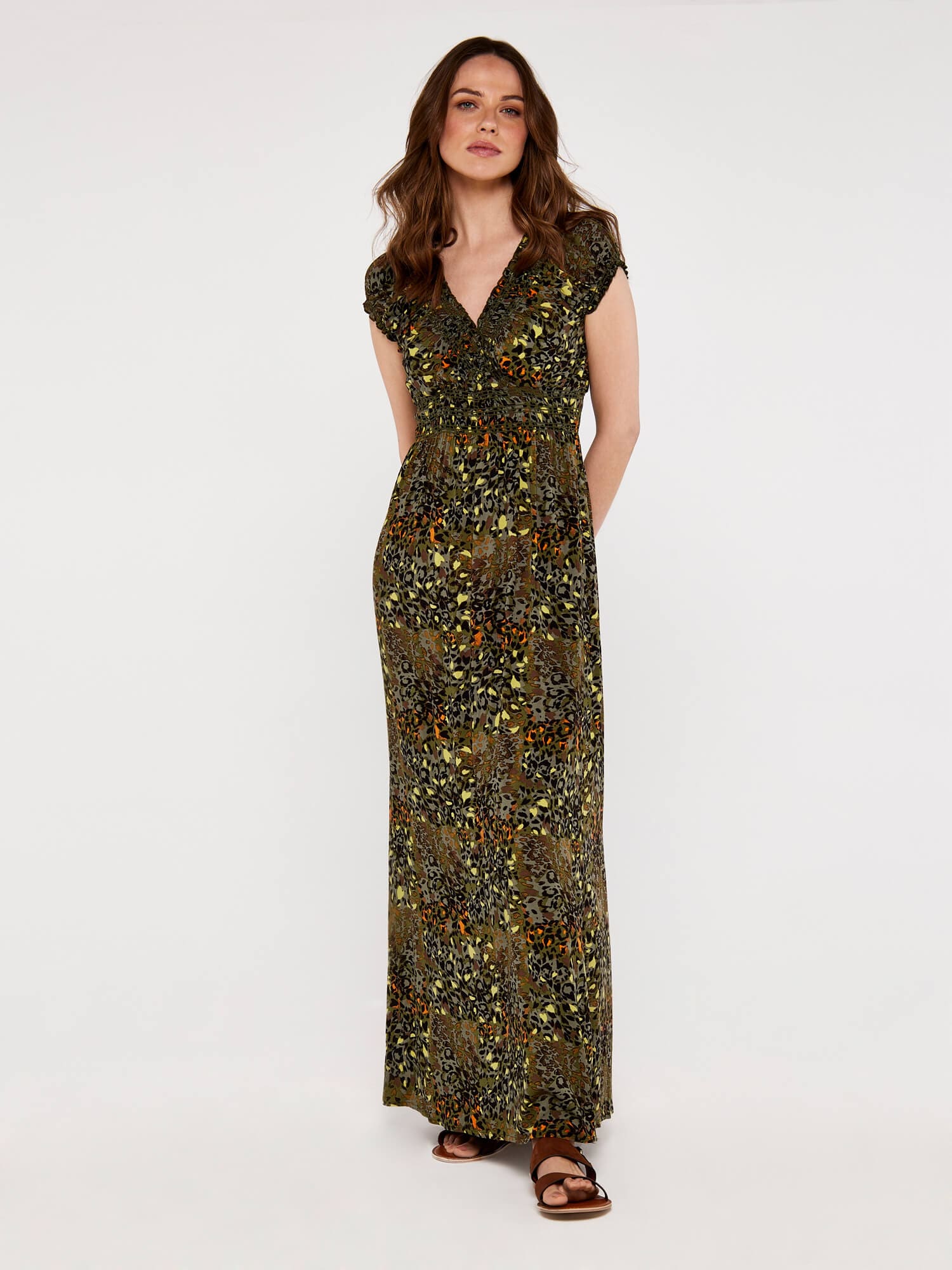 Apricot Maxikleid "Colourpop Cheetah Smock Maxi Dress" 1 tlg. mit Animal-Print