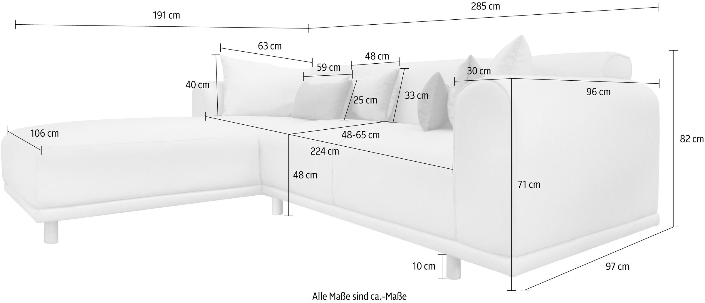 andas Ecksofa »Maroon L-Form«, in skandinavischem Design, mit losen Kissen