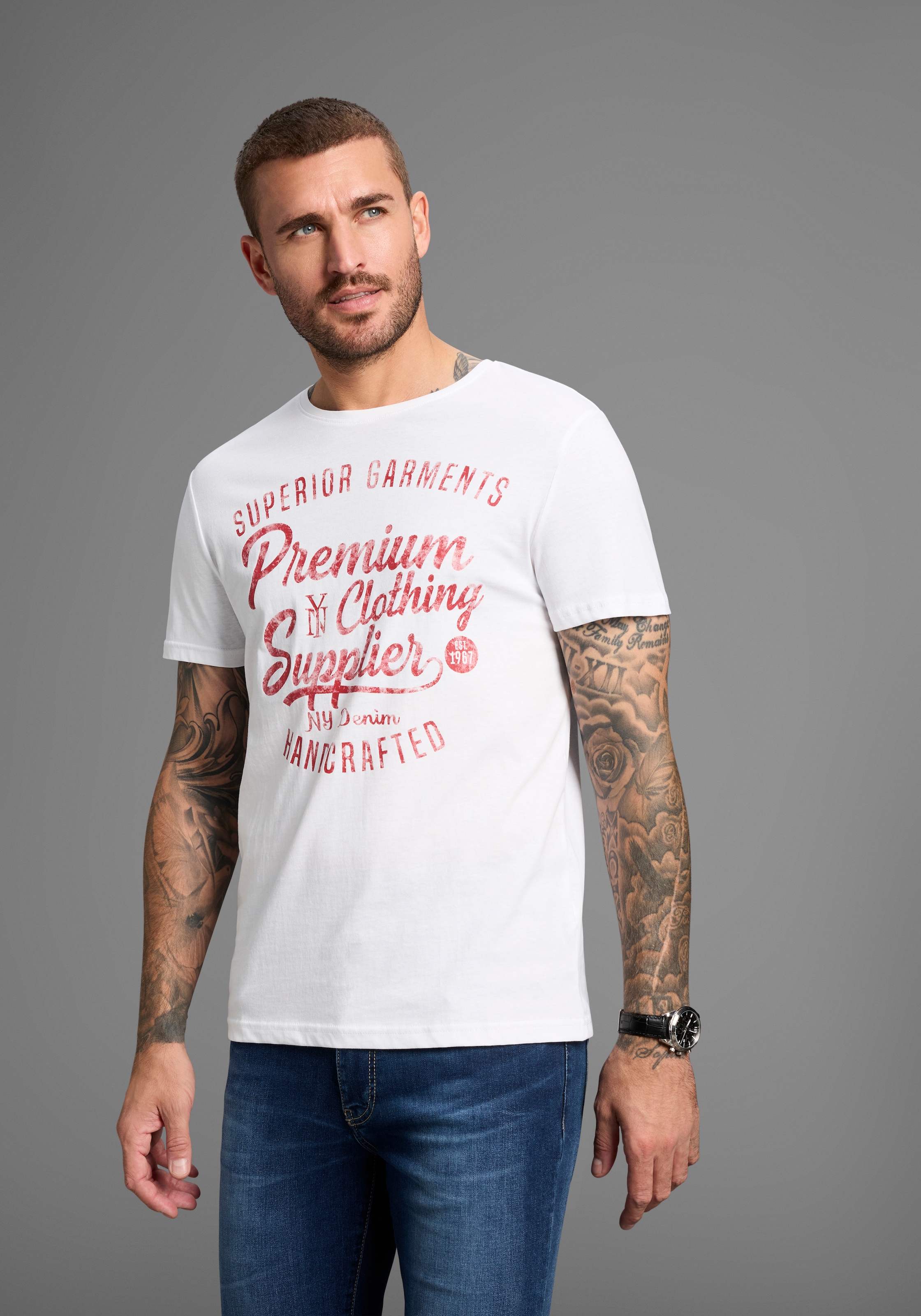 AJC T-Shirt, Kurzarm, schmale Passform, im Vintage-Design