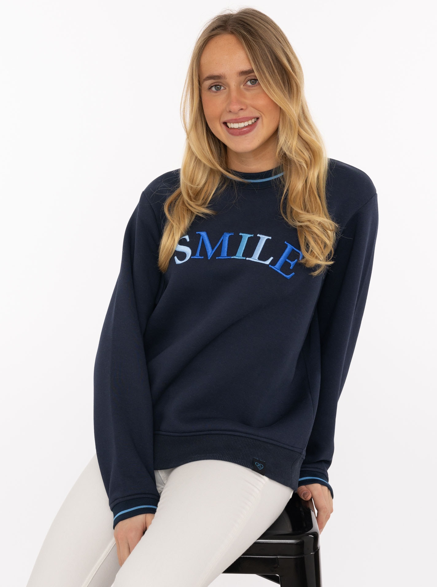 Zwillingsherz Hoodie ""Smile Shine"", Rundhals, mit Lurexstreifen an den Bü günstig online kaufen