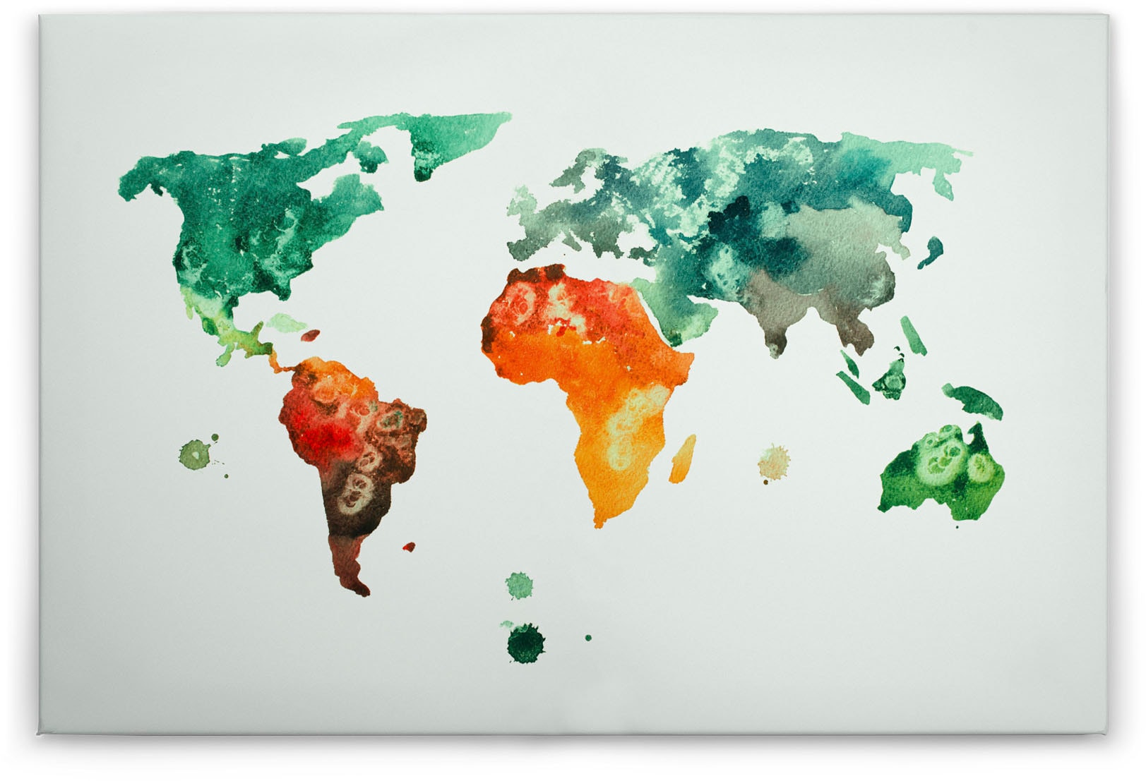 A.S. Création Leinwandbild »Colourful World 3«, Kunst-Weltkarte-Kinder, (1 St.), Atlas Weltkarte Bunt Aquarell Keilrahmen Leinwand-Bild Wohnzimmer Wand
