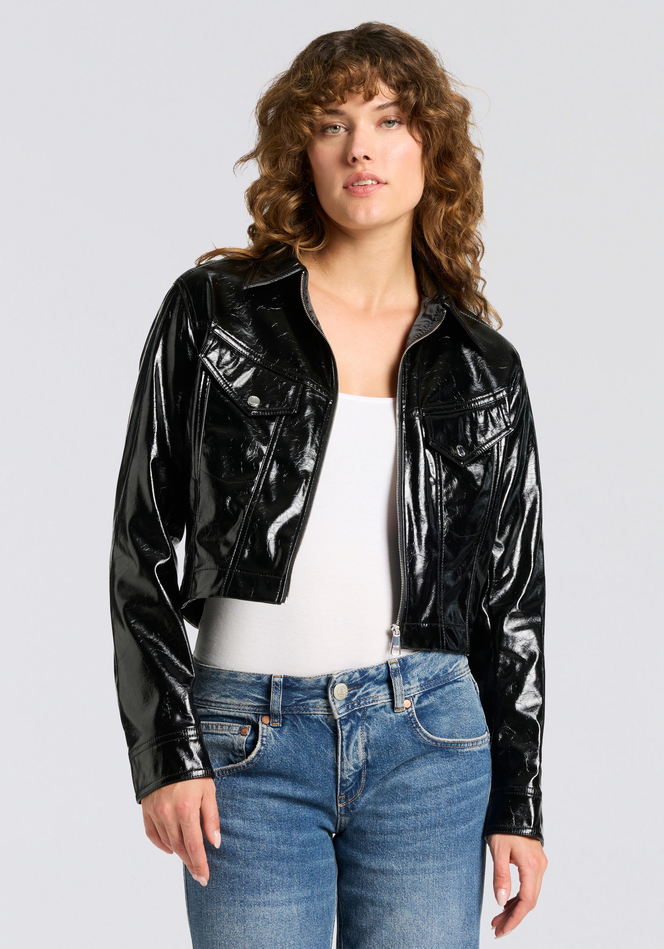 BOSS ORANGE Kurzjacke "Jasita Premium Damenmode" in Lederoptik günstig online kaufen
