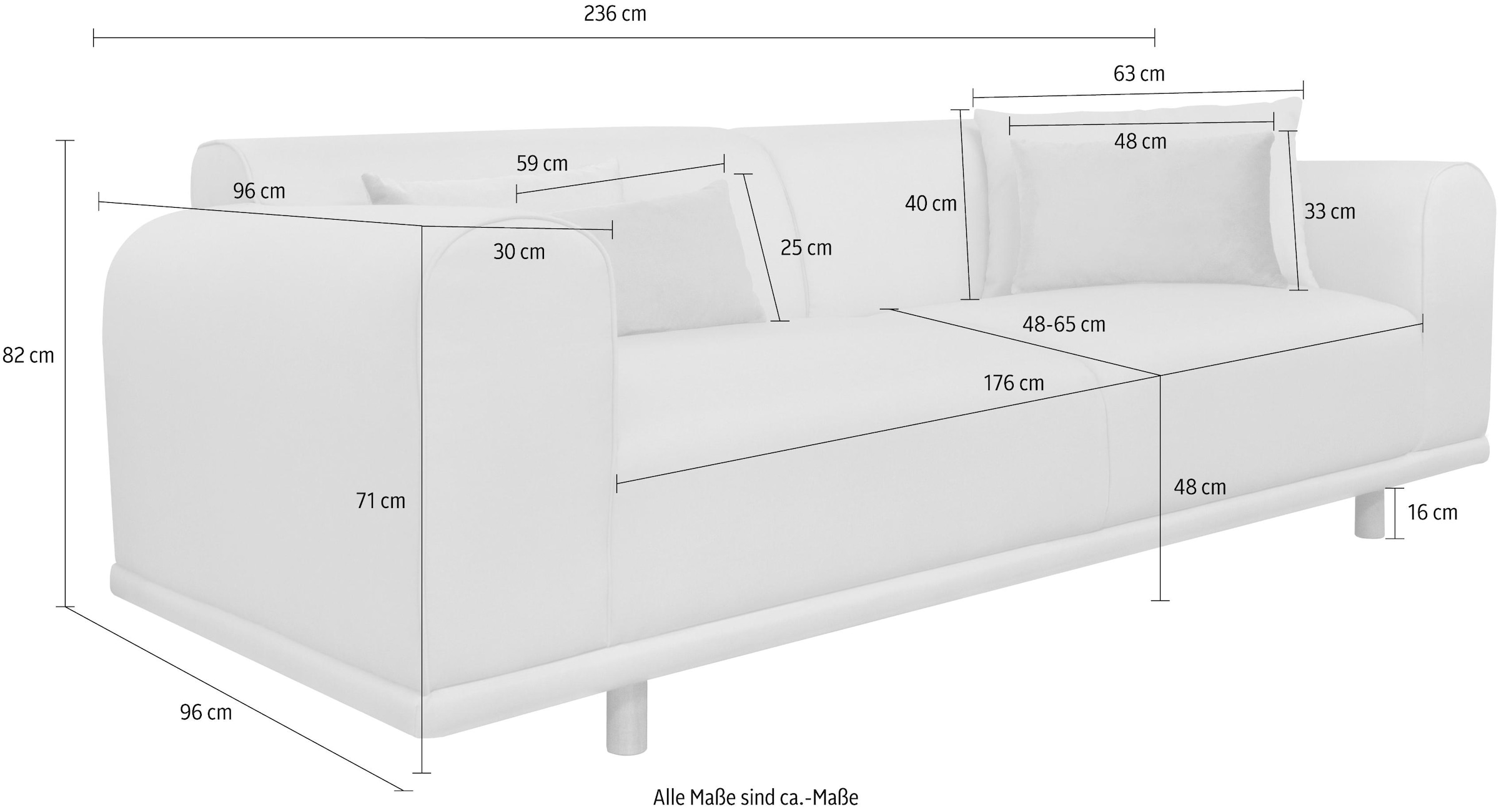 andas 3-Sitzer »Maroon«, in skandinavischem Design, mit losen Kissen
