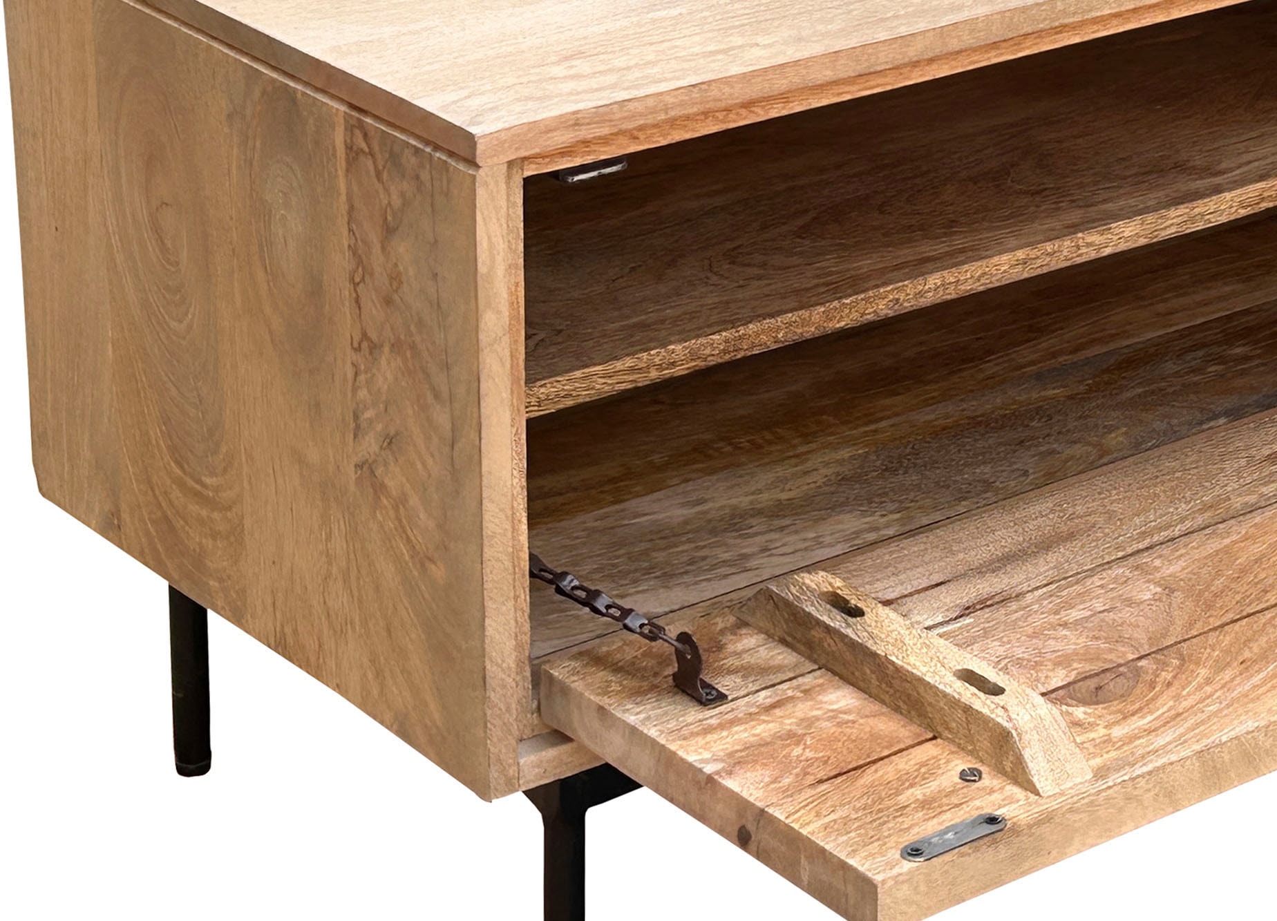 SIT Schuhschrank »Vieste aus Mangoholz mit Lamellen-Schnitzereien & Metallfüßen« 1 Stk. tlg. 2 Fächer hinter 1 Klappe mit 15 cm hohen schwarzen Metallfüßen