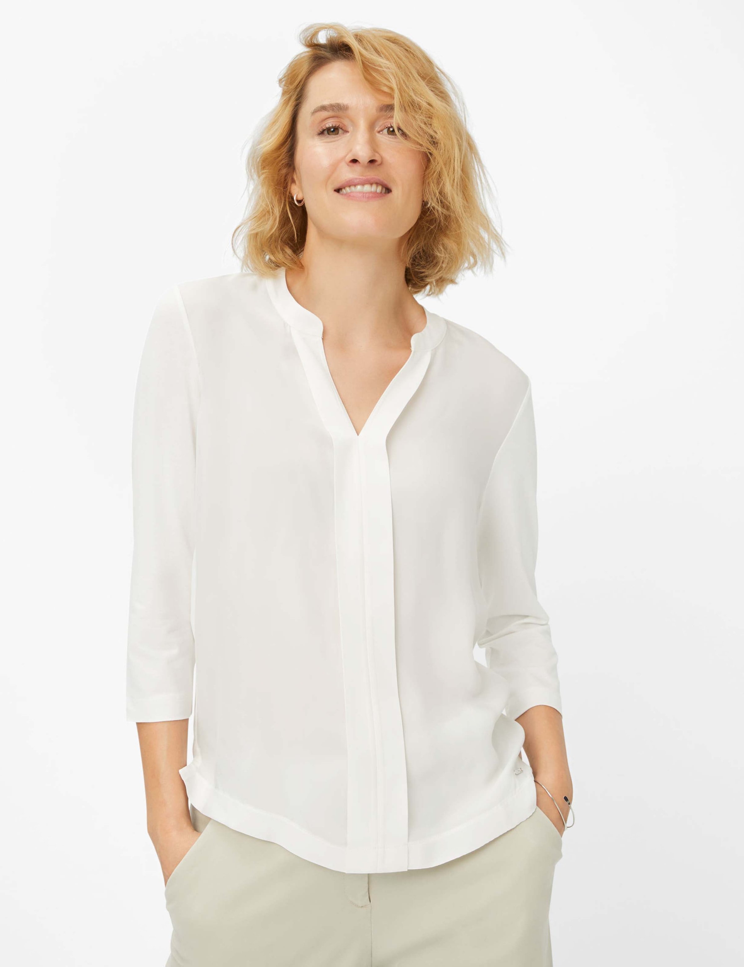 BRAX Damen Langarmshirt Clarissa – Viskose-Hybrid Mit Stehkragen, Gerader Schnitt, Elegant