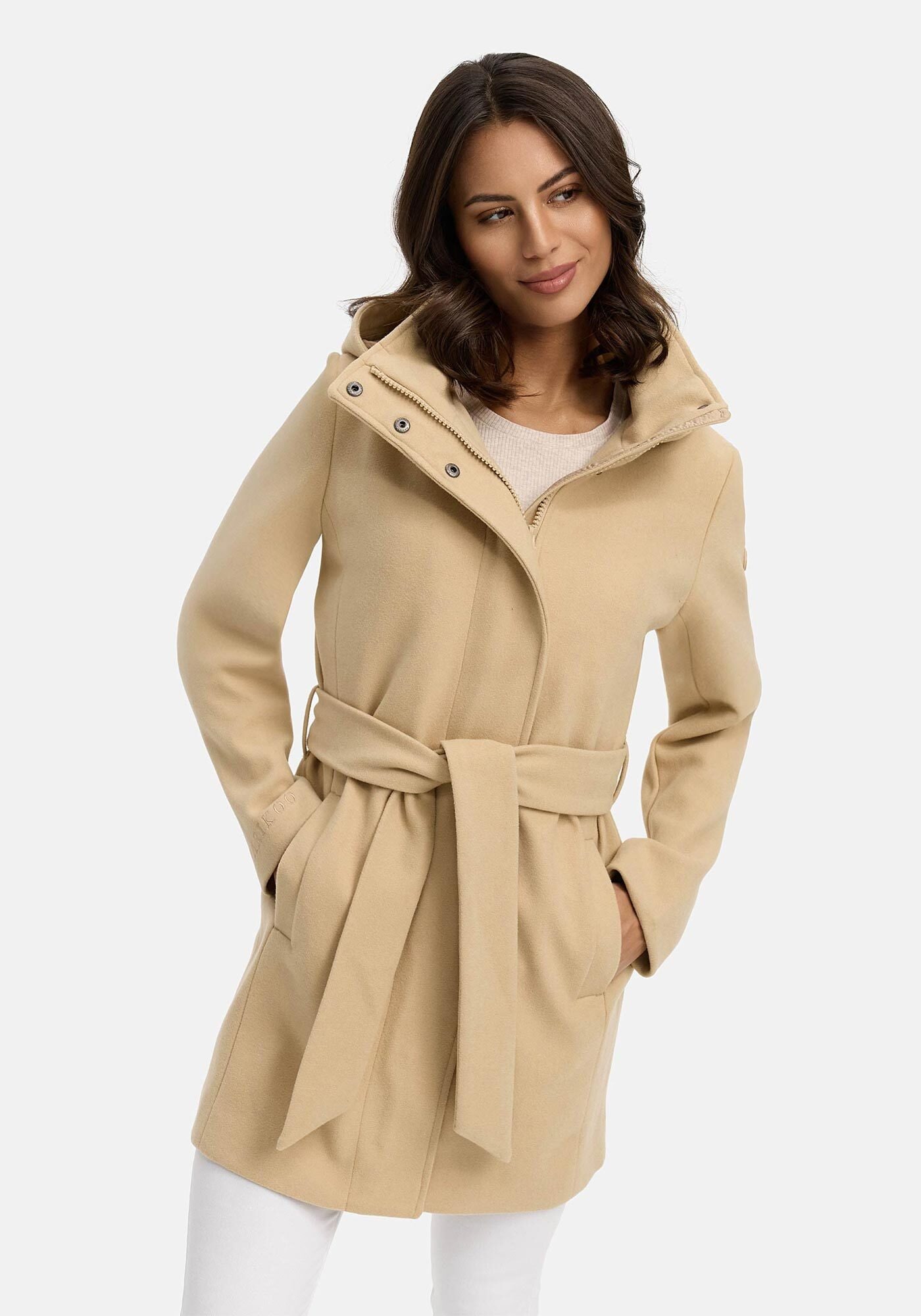 Marikoo Kurzmantel »Katalinaa«, Eleganter Wickel Mantel mit Taillengürtel und Oversized Hood Kapuze