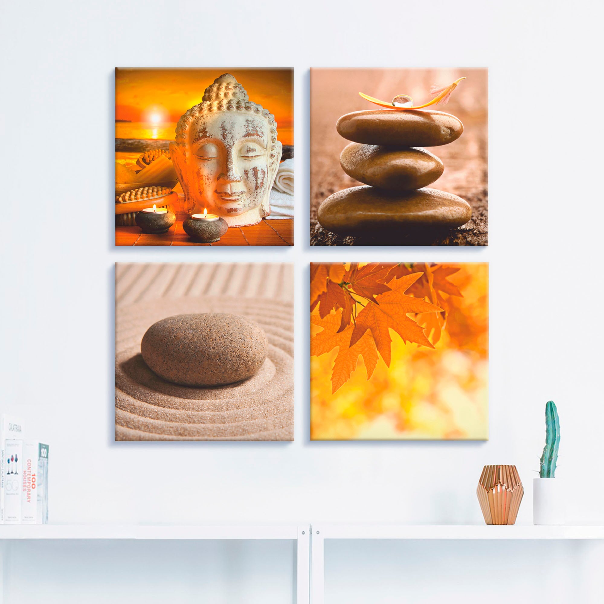 Artland Leinwandbild »Buddha-Statue Zen Garten Massagesteine«, Zen, (4 St.),  4er Set, verschiedene Größen kaufen | BAUR