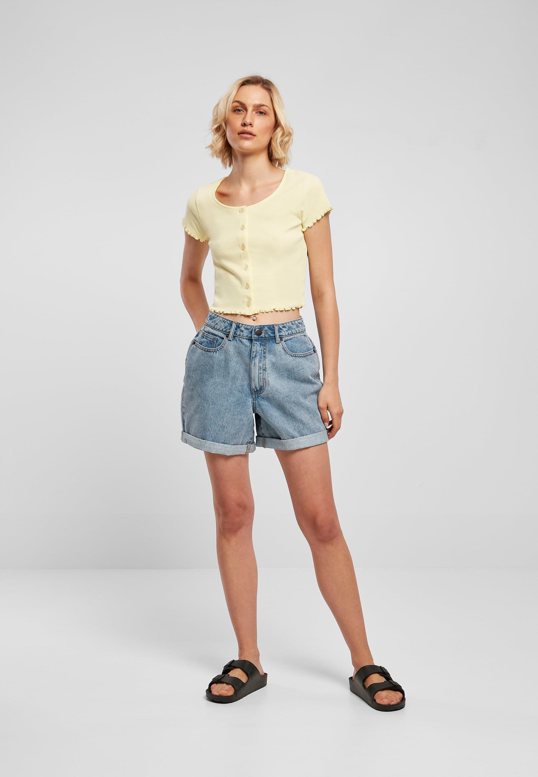 URBAN CLASSICS Kurzarmshirt »Urban Classics Damen Ladies Cropped Button Up Rib Tee«, (1 tlg.)