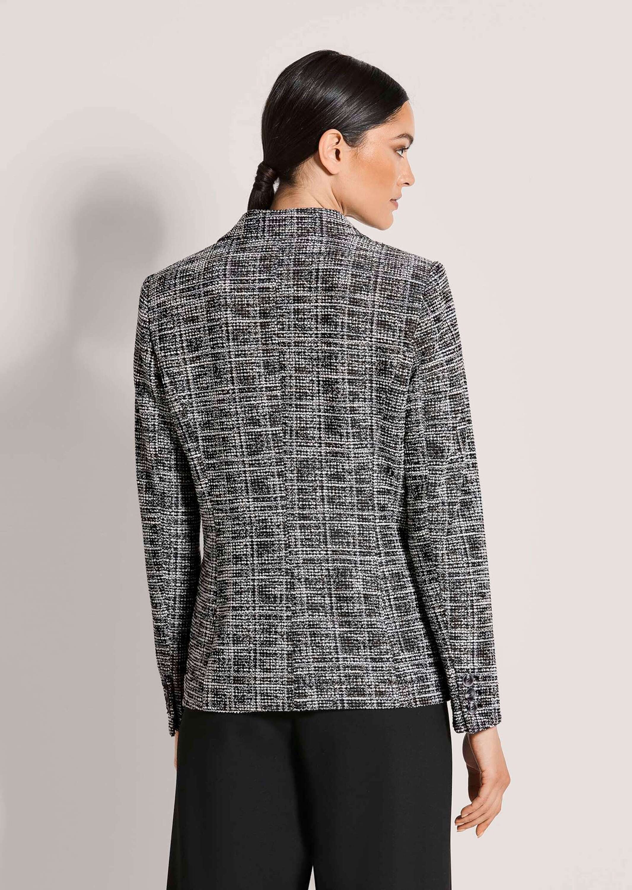 MADELEINE Tweed Jersey Blazer Black/White Size 46 3