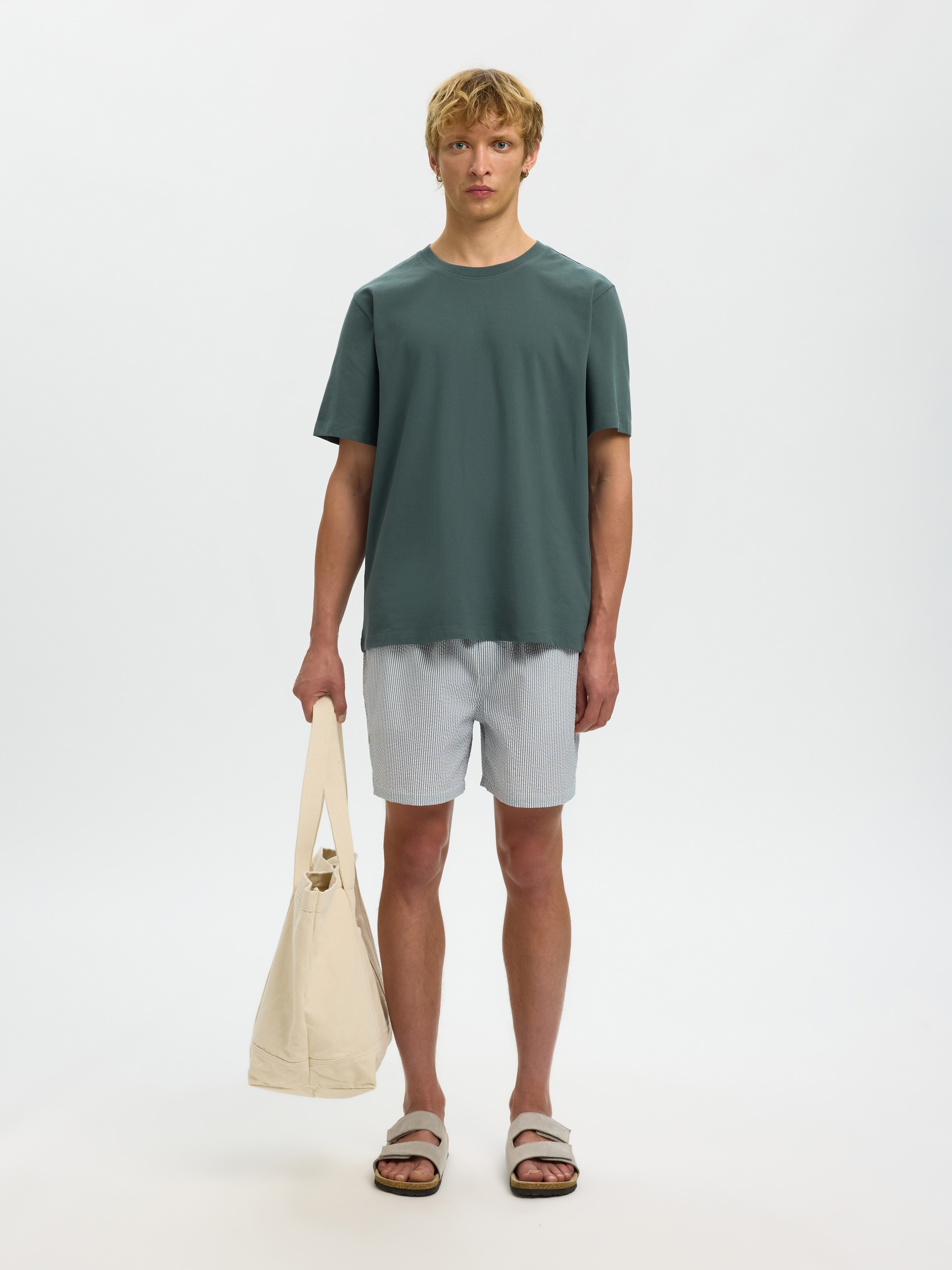 SELECTED Rundhalsshirt »SLHATLAS SS O-NECK TEE« Baumwollmischung, regular fit