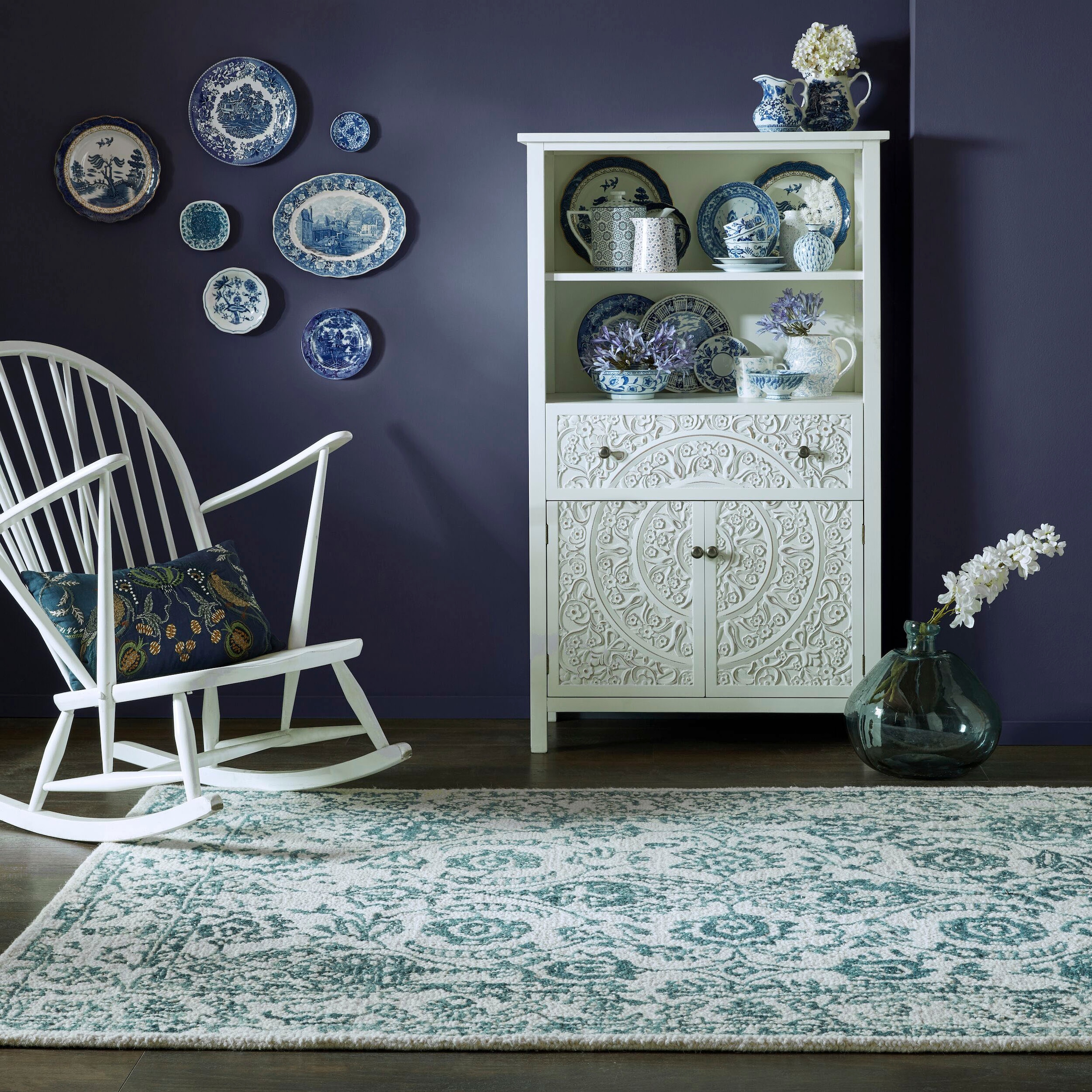FLAIR RUGS Wollteppich "Yasmin mit Blumenmuster" rechteckig 10 mm Höhe Hand günstig online kaufen
