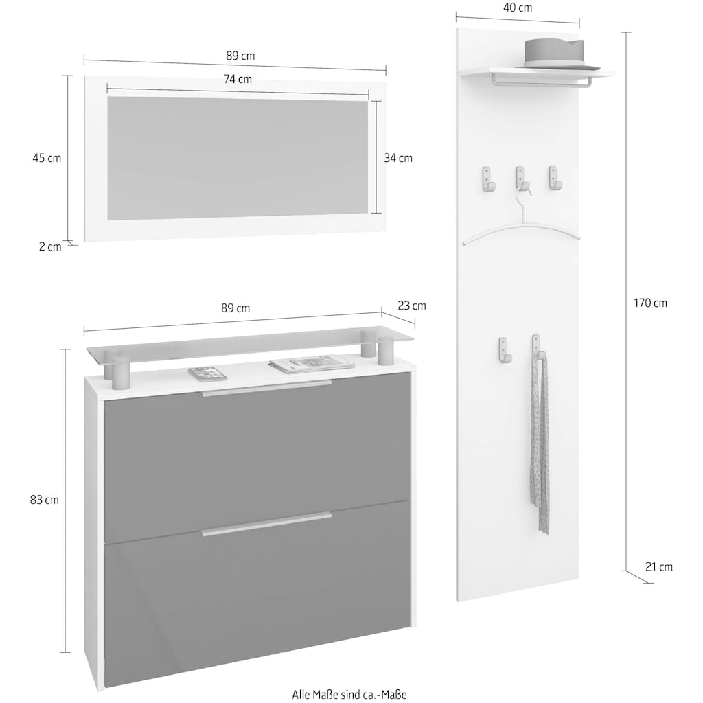 borchardt Möbel Garderoben-Set »Rena 2, (3-tlg.)«, mit Glasablage