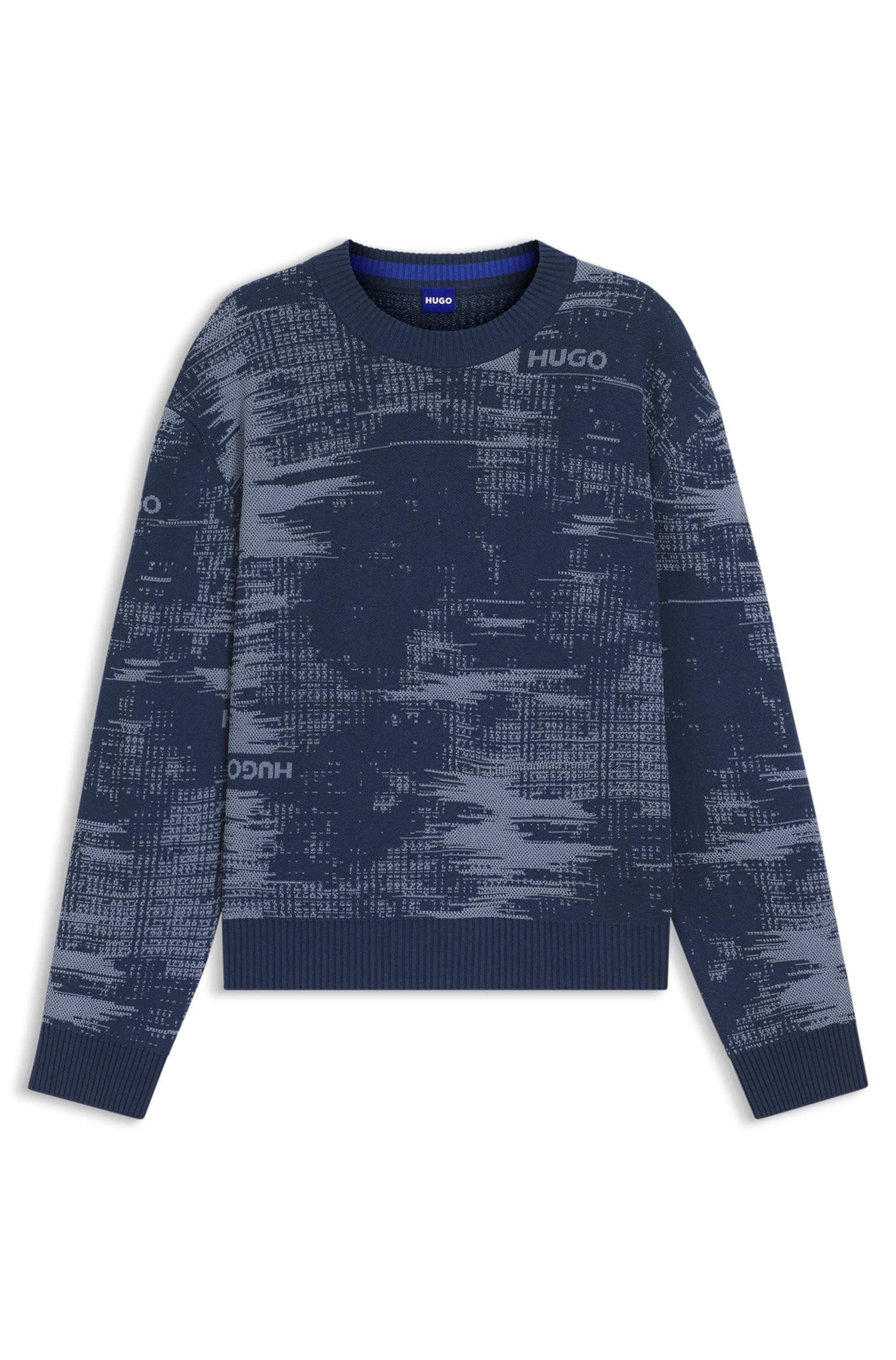 HUGO Blue Jacquardpullover »Sorbas«, Rundhalsausschnitt, relaxed fit, Baumwollmix