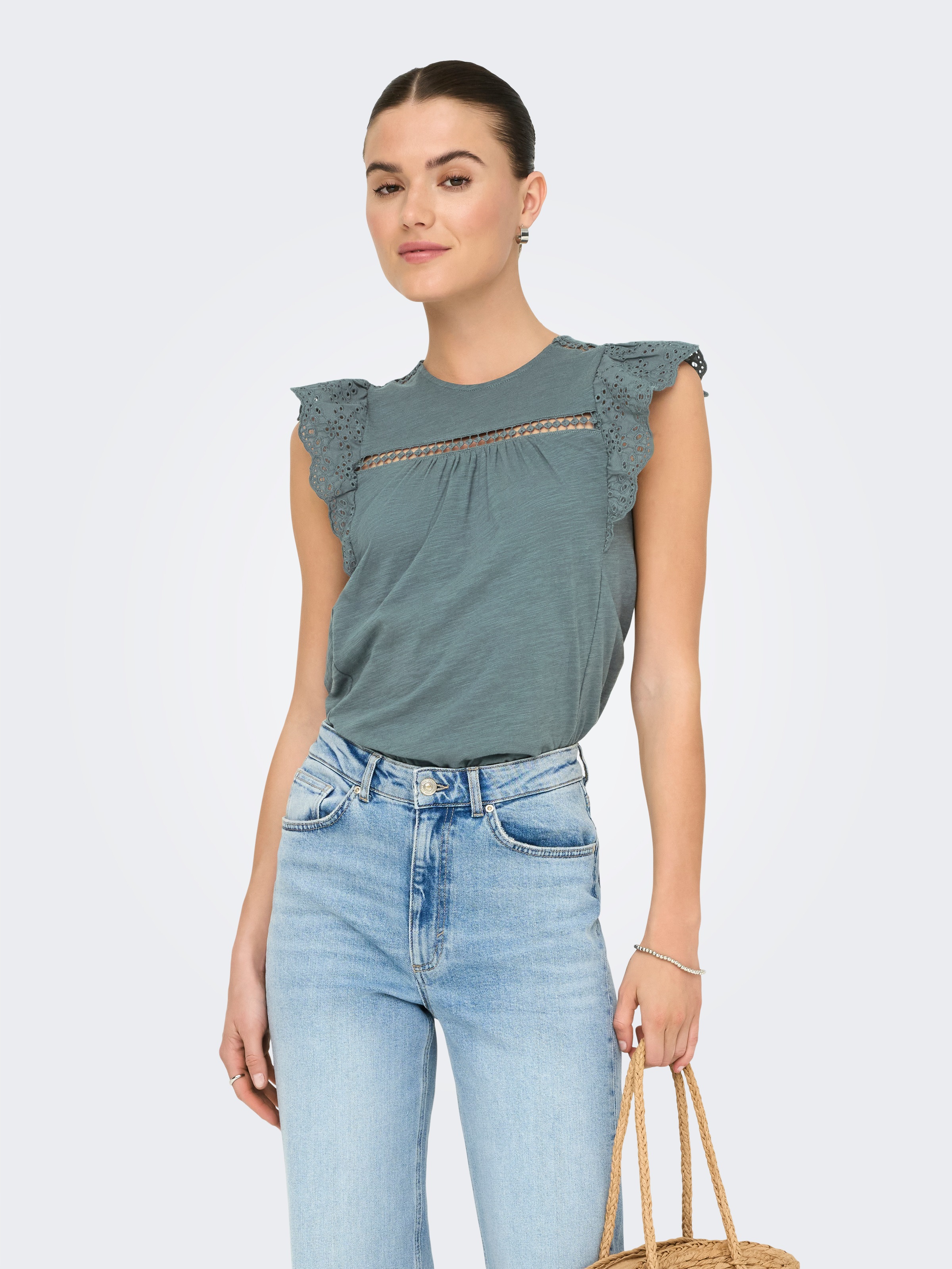 ONLY Kurzarmshirt "ONLLEA S/L FRILL MIX TOP JRS" günstig online kaufen