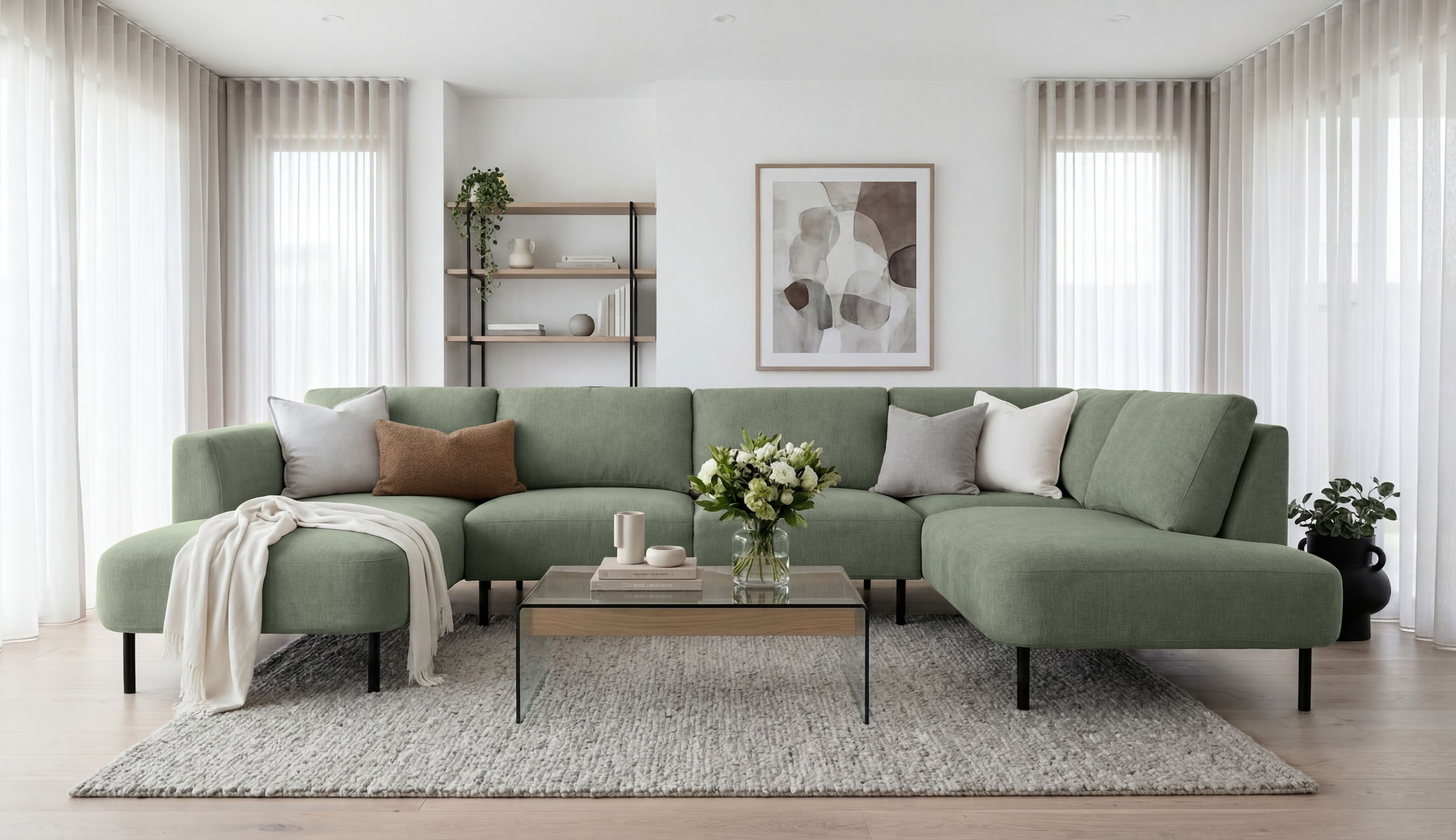 OTTO home Wohnlandschaft »Cesola« in weichem Chenille-Stoff, Breite 327 cm, mit schwarzen Metallfüßen