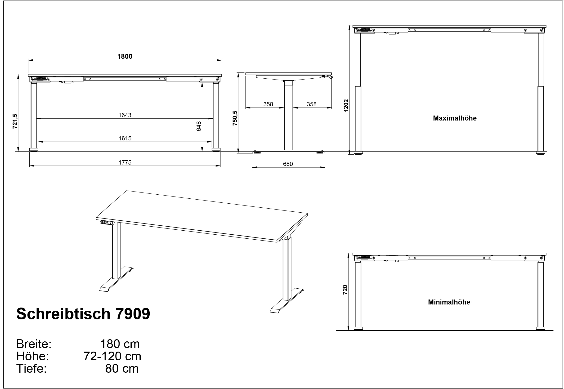 GERMANIA Büromöbel-Set »Mailand, inkl. Schreibtisch (elektr. höhenverstellbar) & Rollcontainer«, (2 tlg.), Breitenvariante wählbar (140-180 cm), Made in Germany