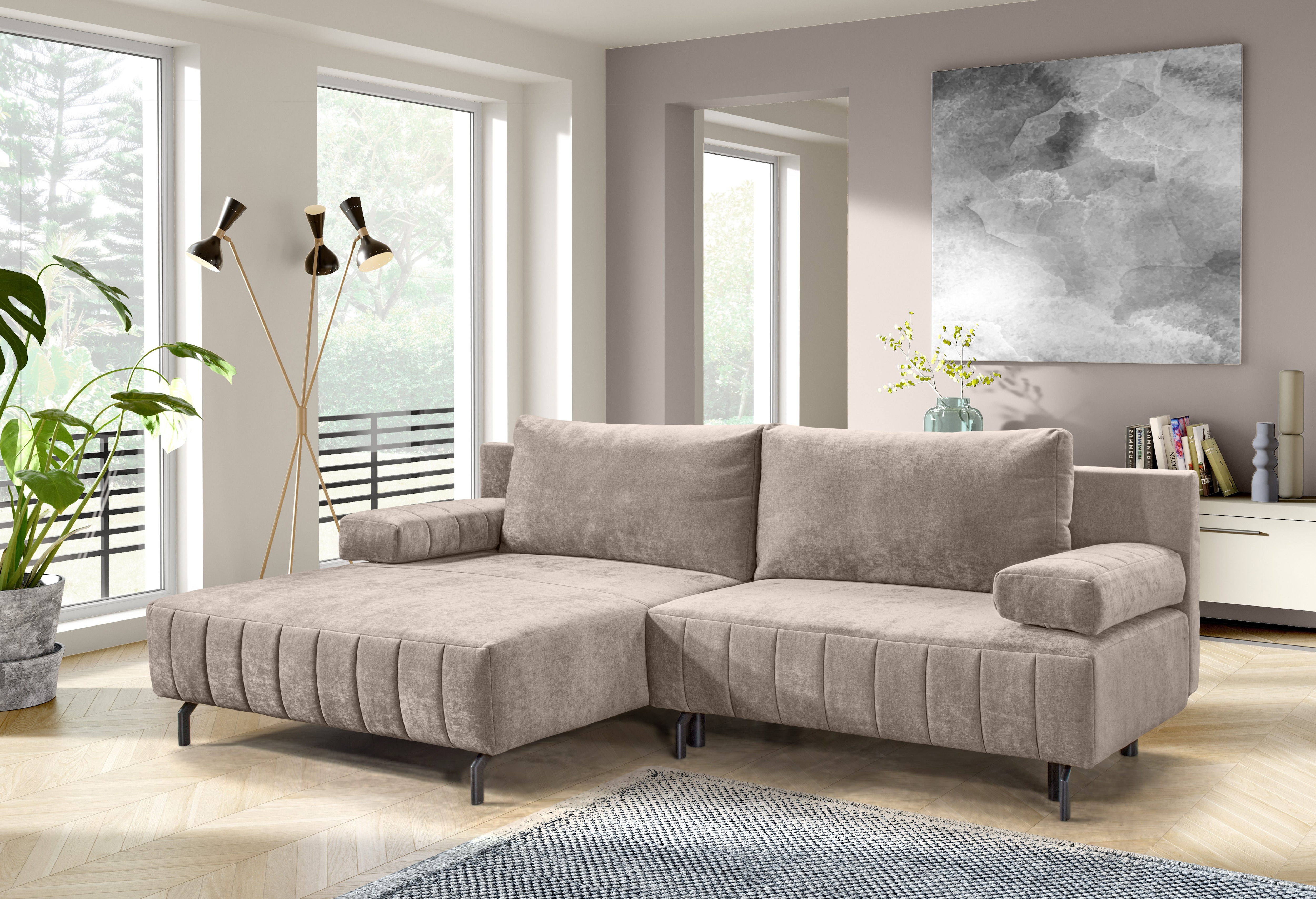 exxpo - sofa fashion Ecksofa "Cambria, B/T: 262/171 cm, hochbeiniges, modernes Design" inkl. Bettfunktion und Bettkasten, 15 cm bodenfrei, L-Form