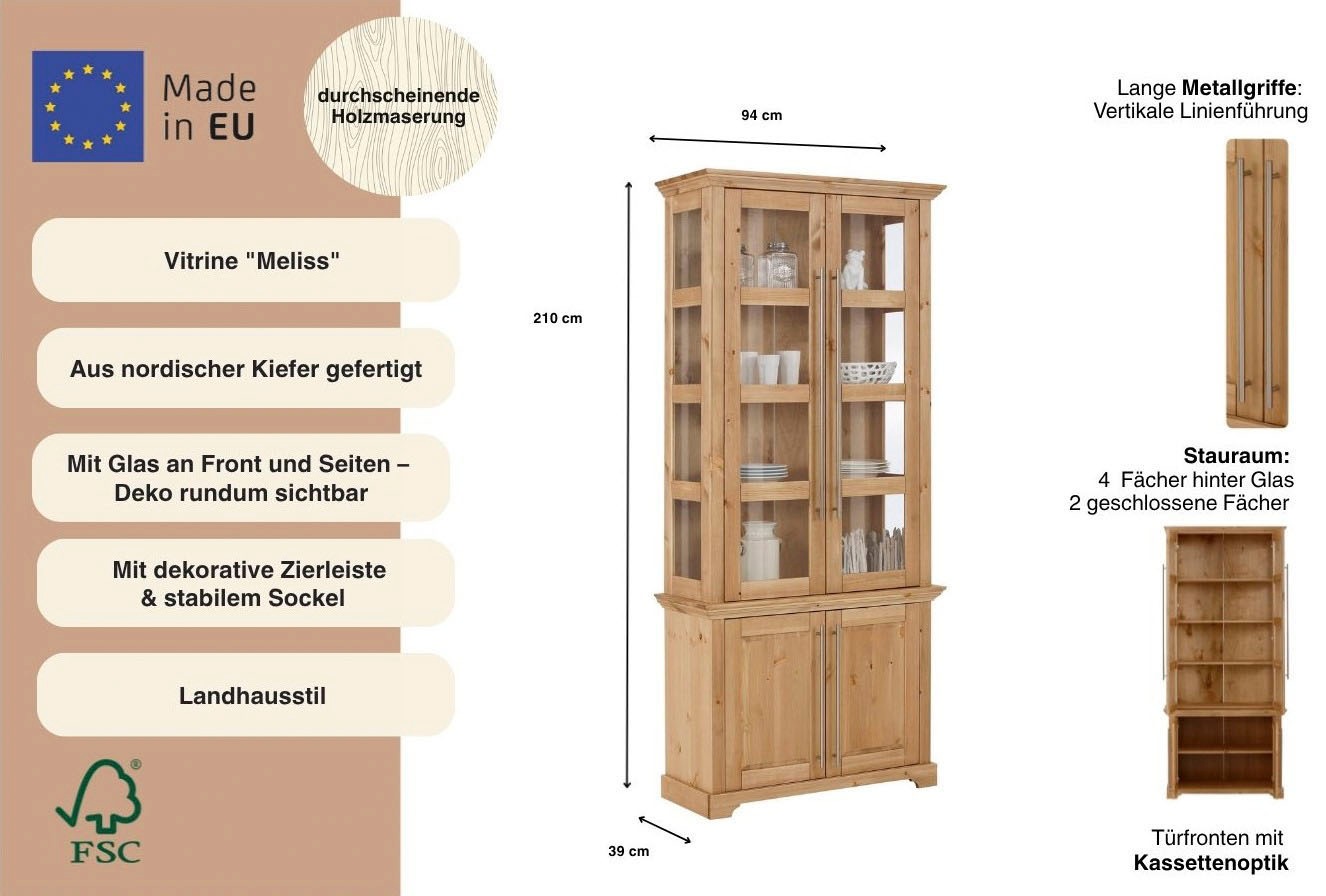 Home affaire Vitrine »Meliss« aus massiver Kiefer, FSC® zertifiziert, Breite 94 cm