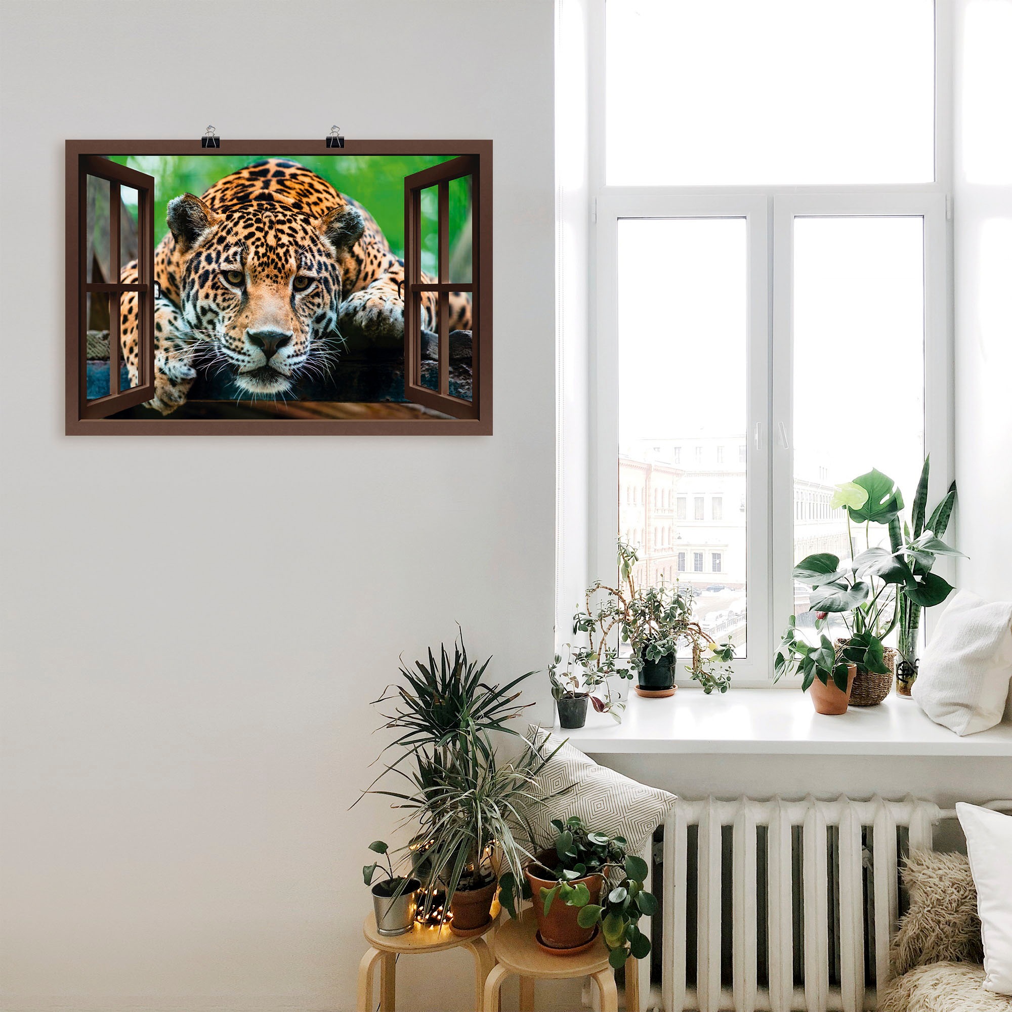 Artland Poster "Fensterblick - Südamerikanischer Jaguar", Wildtiere, (1 St. günstig online kaufen