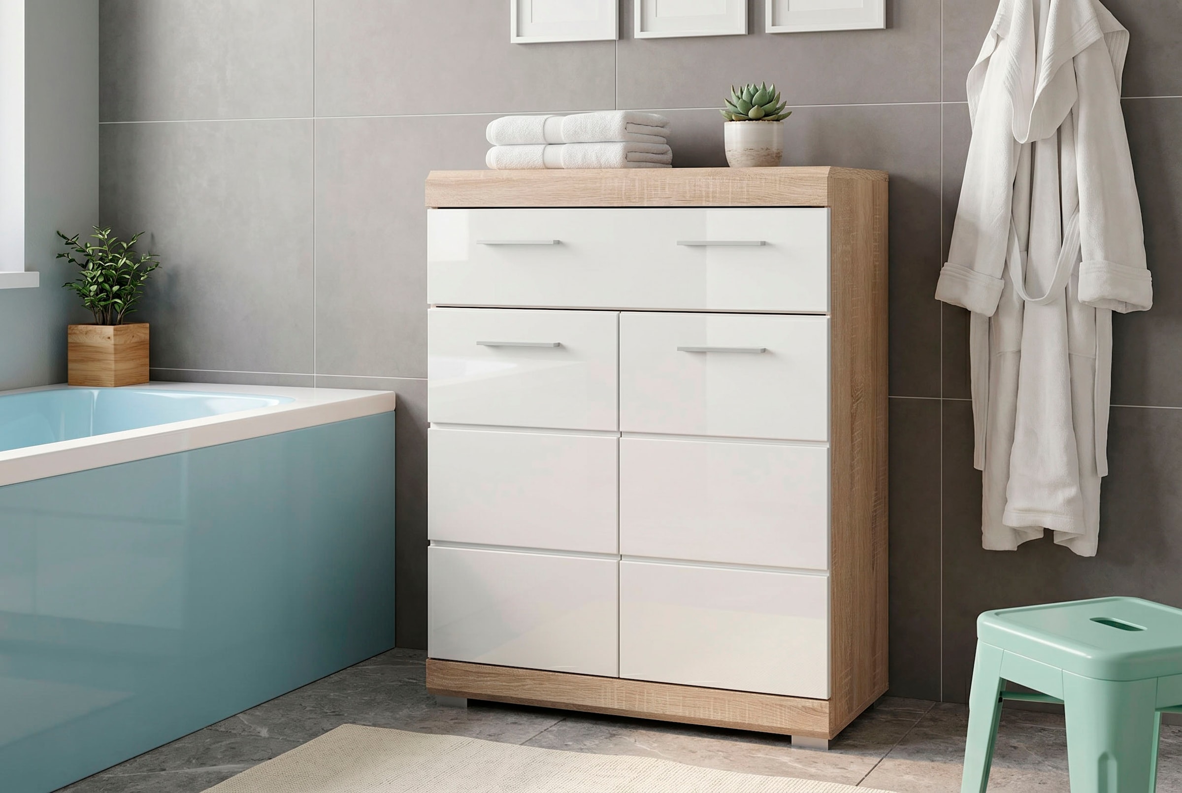 welltime Unterschrank »SIENA, Breite 74cm, 2 Tür, 1 Schubkasten, 2 Fächer, MDF-Front« TOPSELLER!,  in verschiedenen Farben erhältlich, Badmöbel, Badschrank, Kommode, Bad