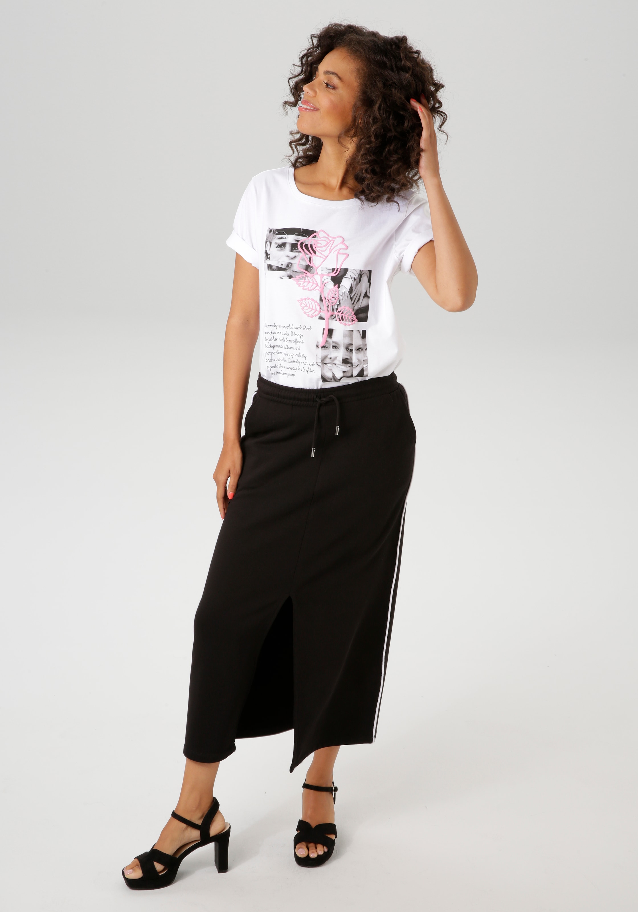 Aniston CASUAL Maxirock, mit kontrastfarbigen Piping an den Seitennähten - NEUE KOLLEKTION
