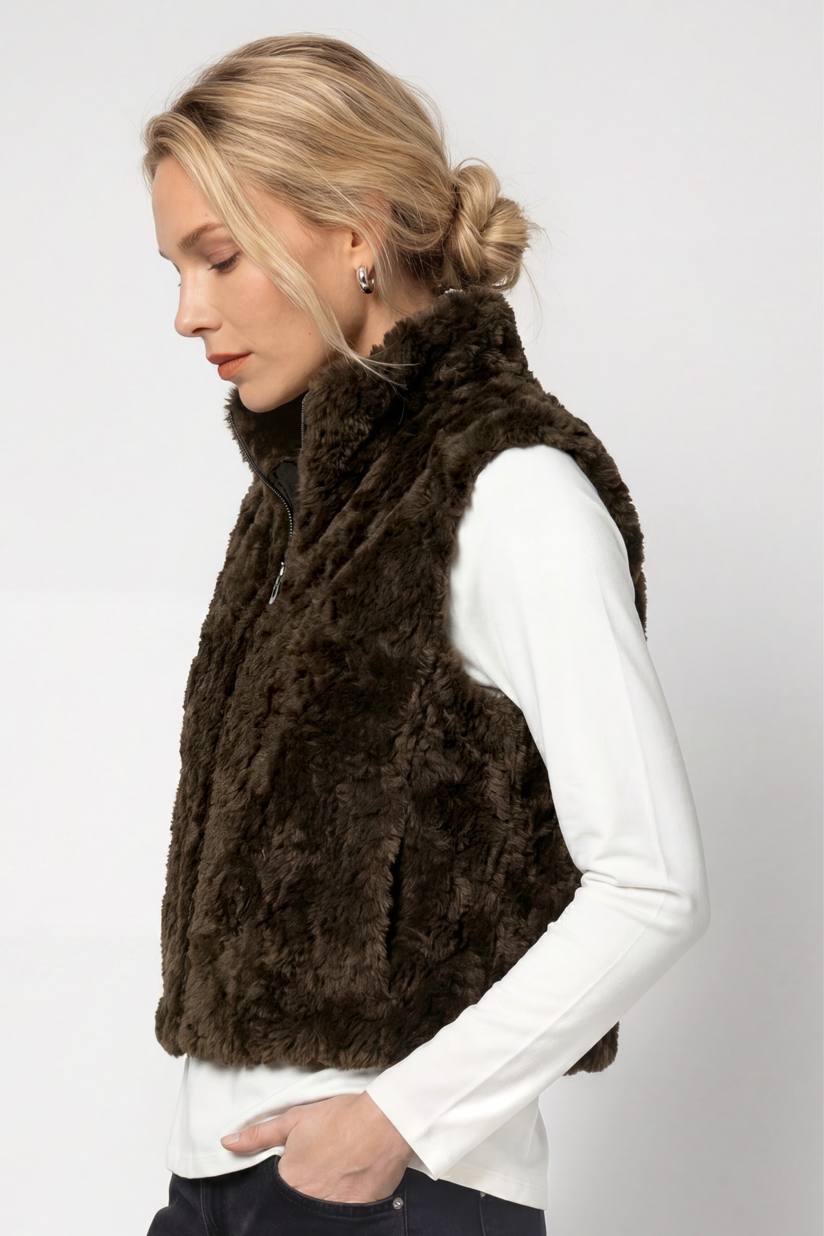Monari Fellimitatweste »Weste Basic fake fur« Regular fit mit Stehkragen