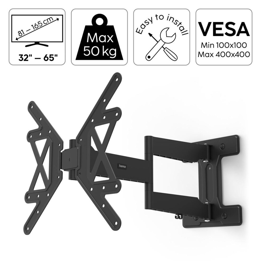 Hama TV-Wandhalterung »TV-Wandhalter Arm 72cm ausziehbar, 81 - 165 cm (32"- 65"),43",50",55"«, bis 165 cm Zoll