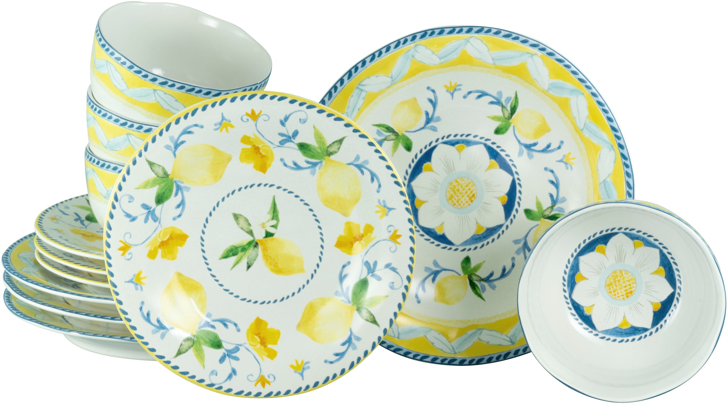 CreaTable Teller-Set "Lemona, Tellerset 12-tlg" Handgemalte italienische Ke günstig online kaufen